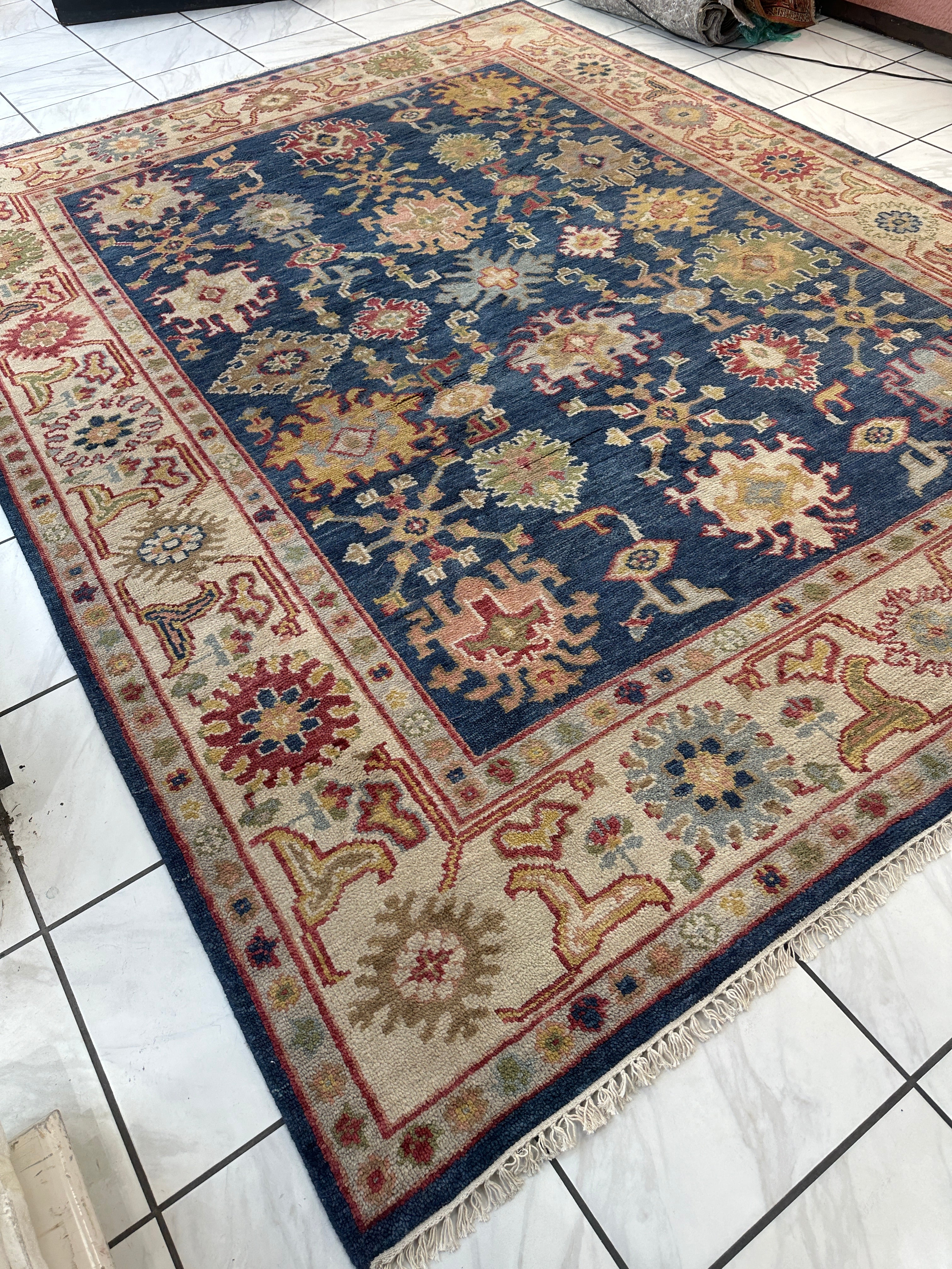 Hand Knotted Oushak Traditional Wool Rug, Living Room 9 x 12 Rug