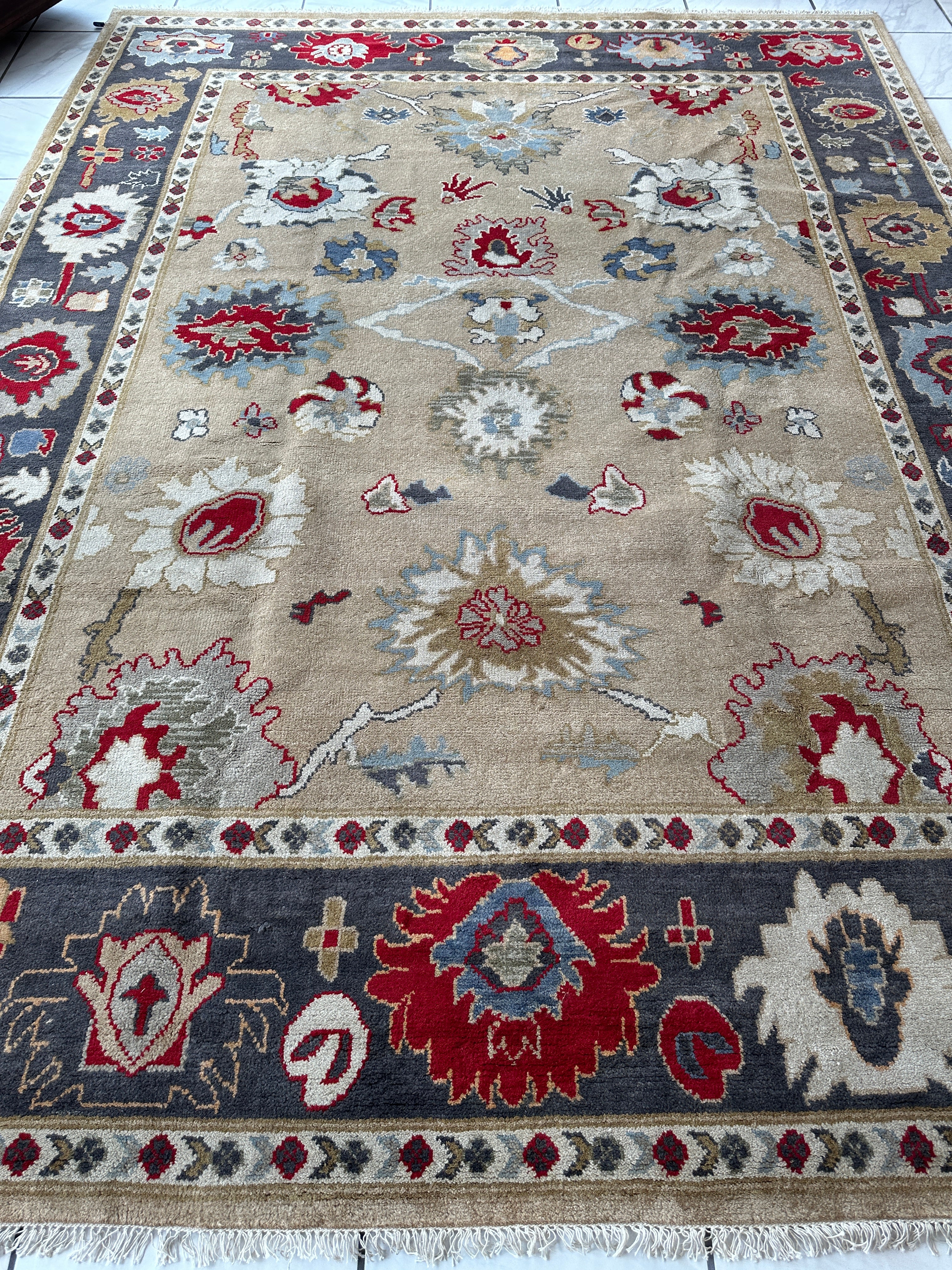 Hand Knotted Oushak Traditional Wool Rug, Living Room 9 x 12 Rug