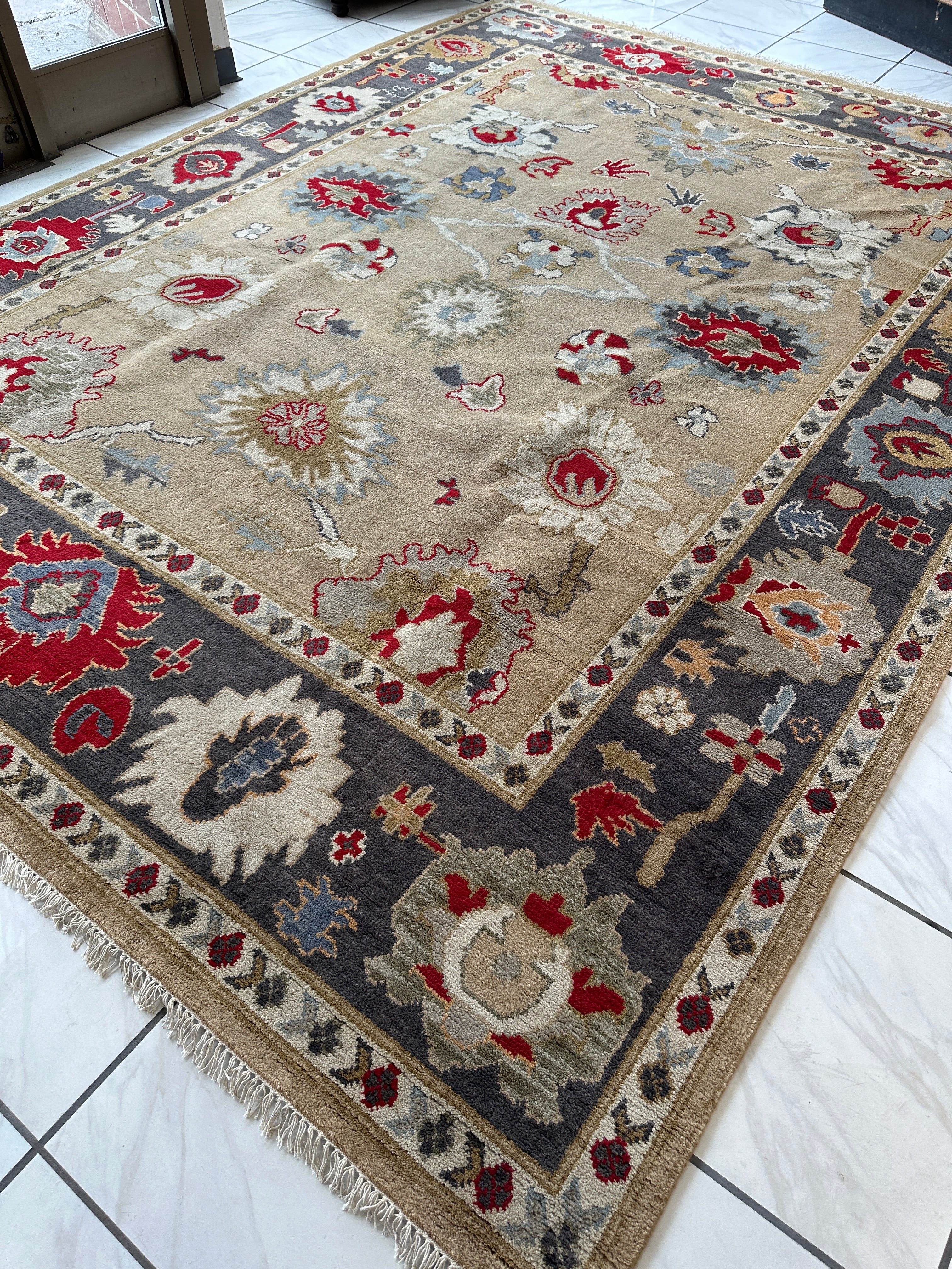 Hand Knotted Oushak Traditional Wool Rug, Living Room 9 x 12 Rug