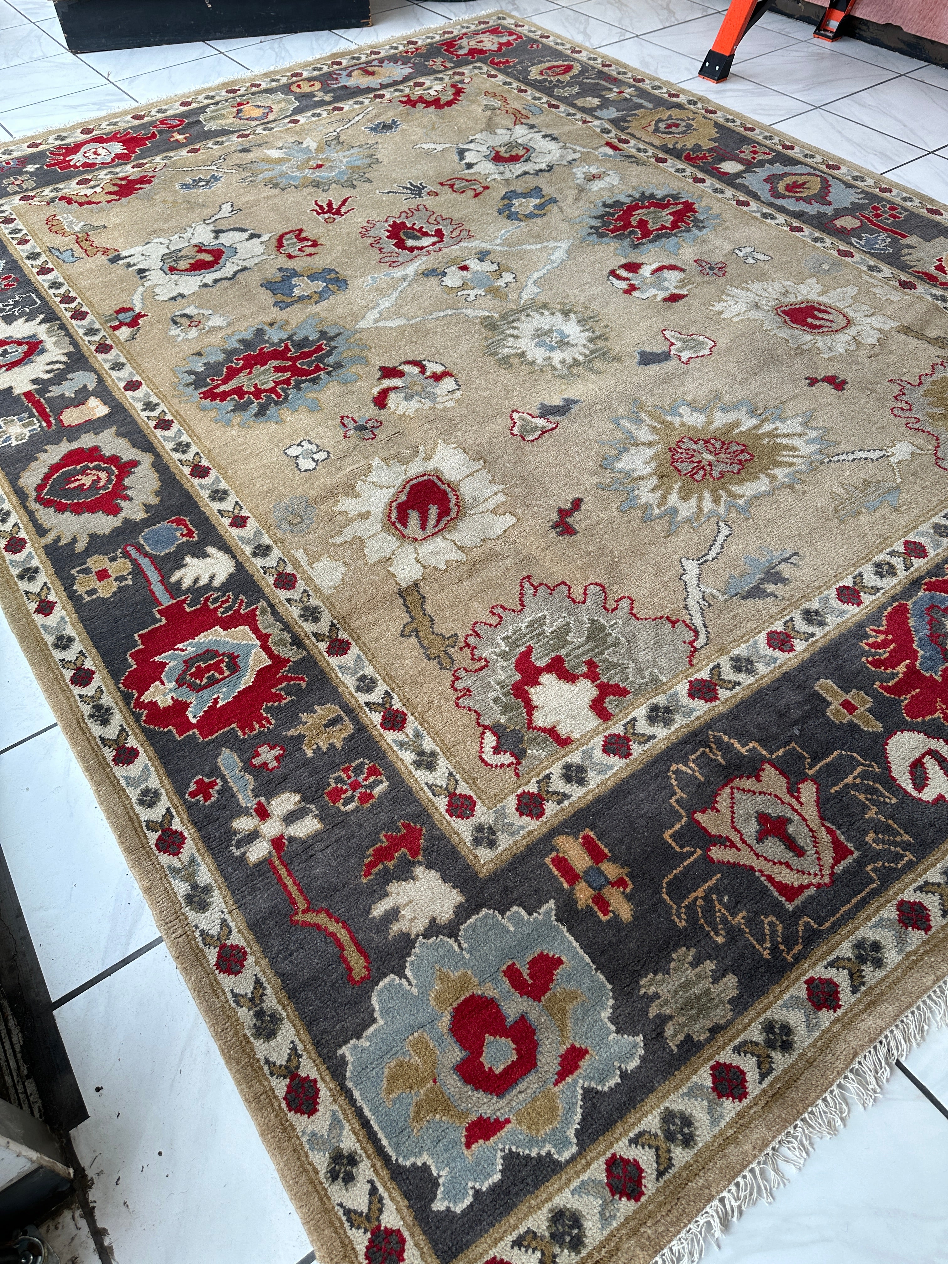 Hand Knotted Oushak Traditional Wool Rug, Living Room 9 x 12 Rug