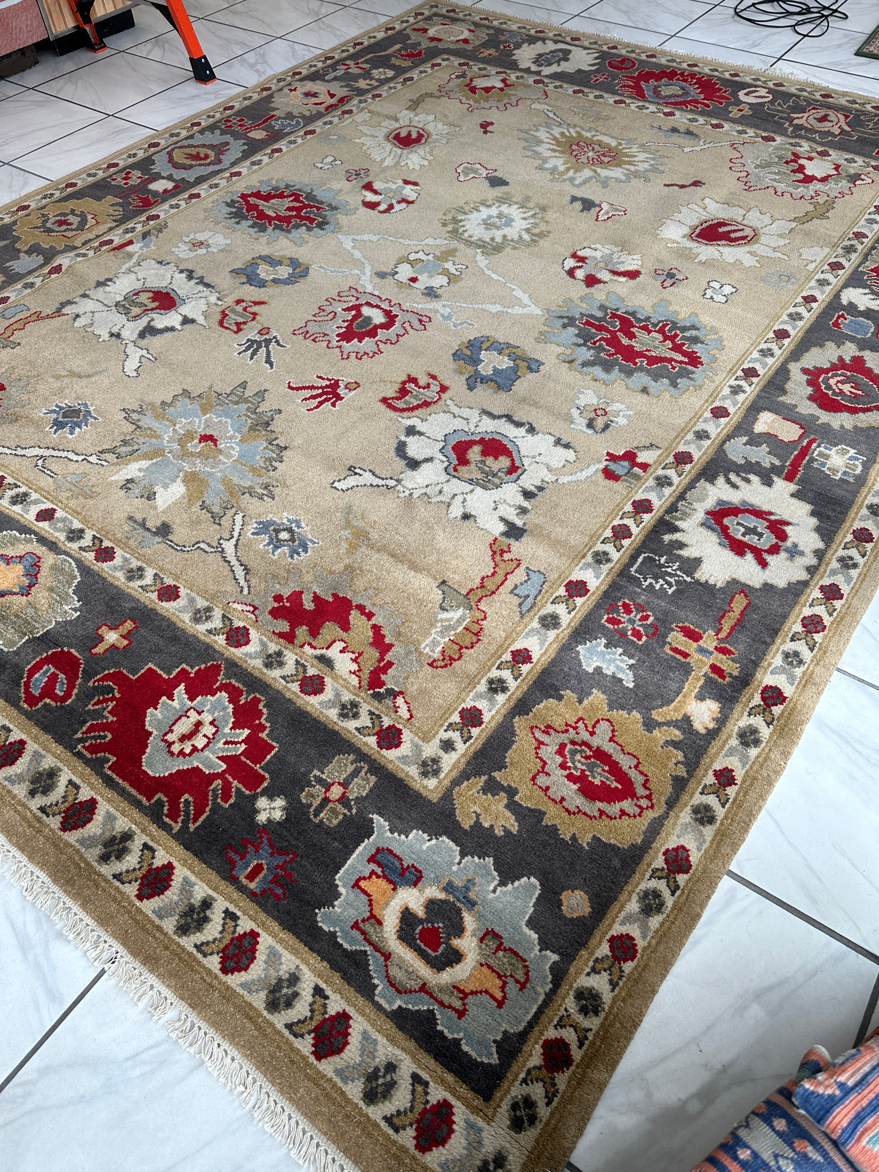 Hand Knotted Oushak Traditional Wool Rug, Living Room 9 x 12 Rug