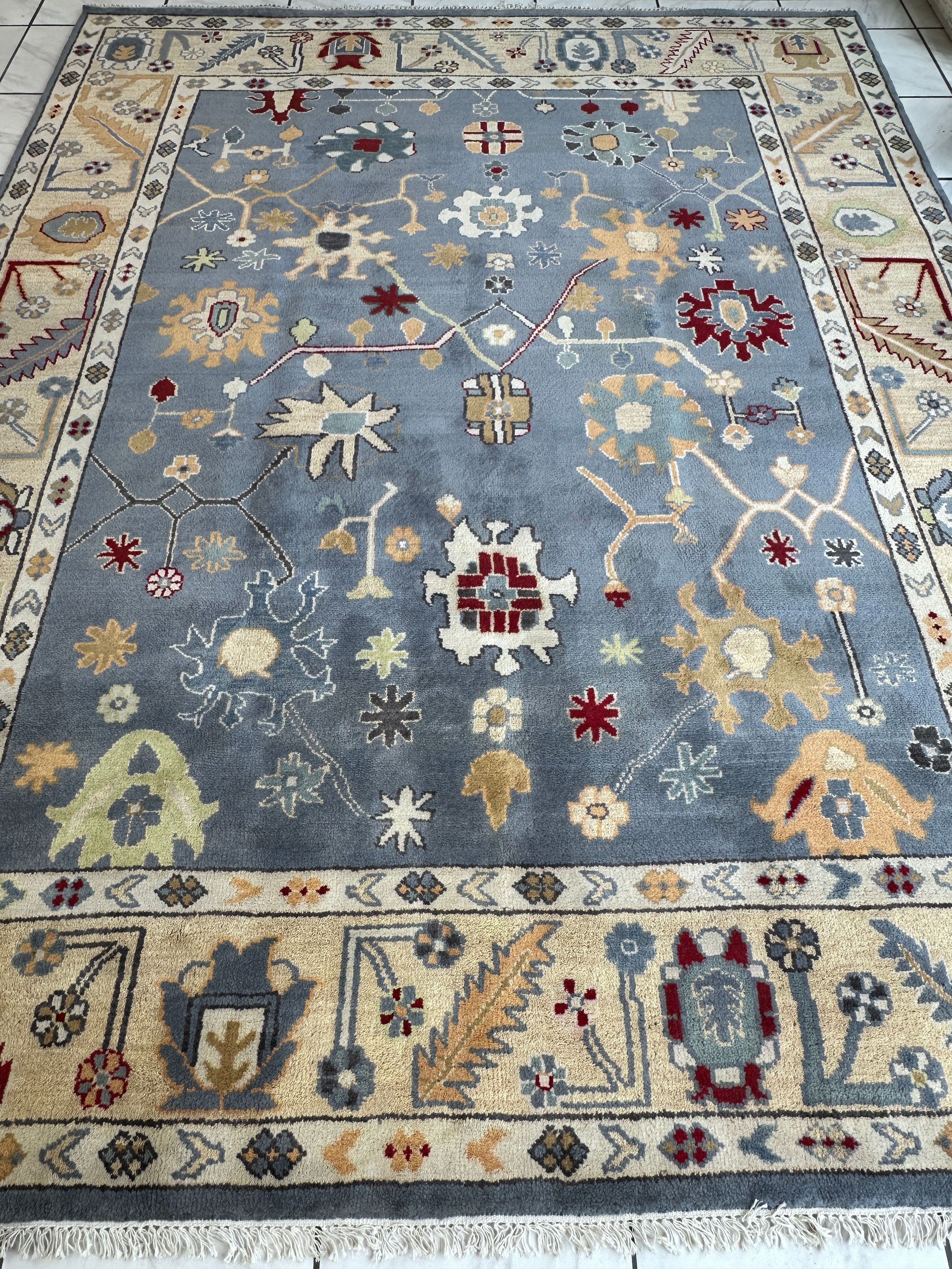 Hand Knotted Oushak Traditional Wool Rug, Living Room 9 x 12 Rug