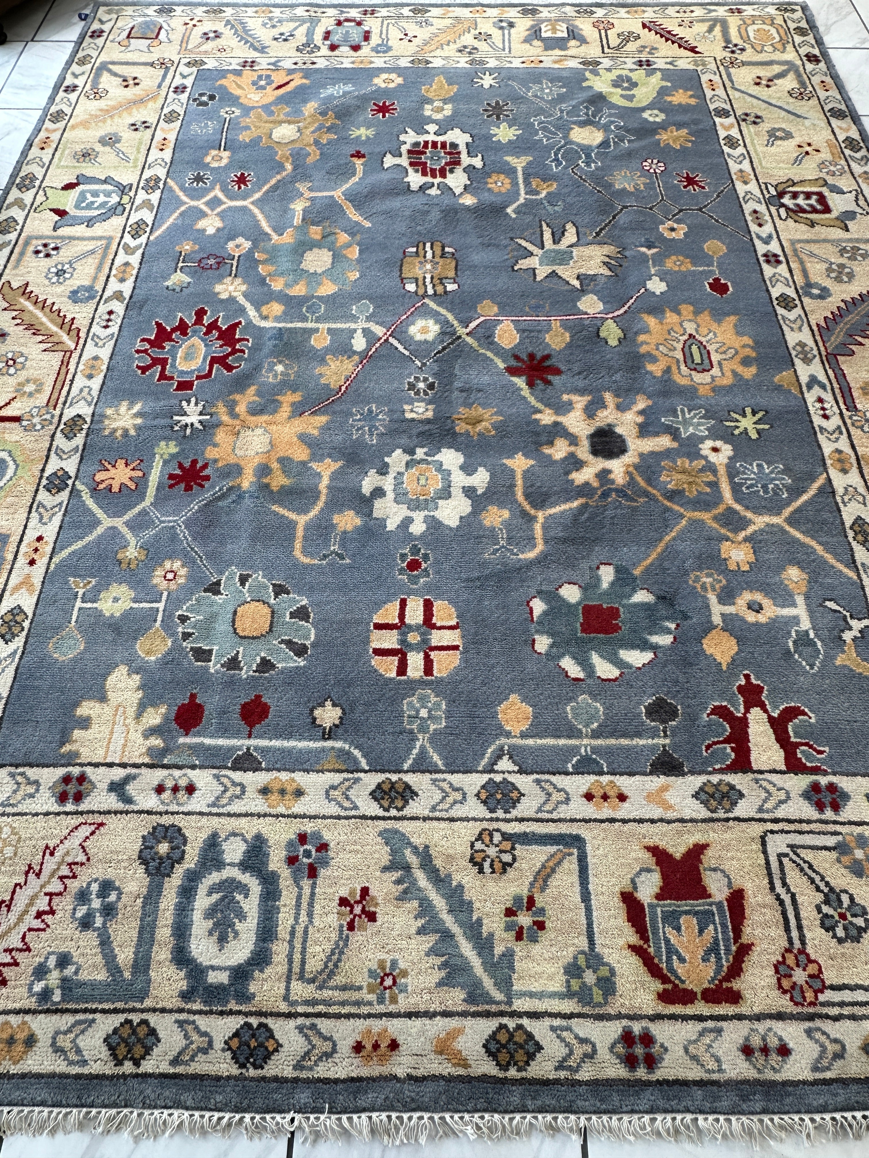 Hand Knotted Oushak Traditional Wool Rug, Living Room 9 x 12 Rug