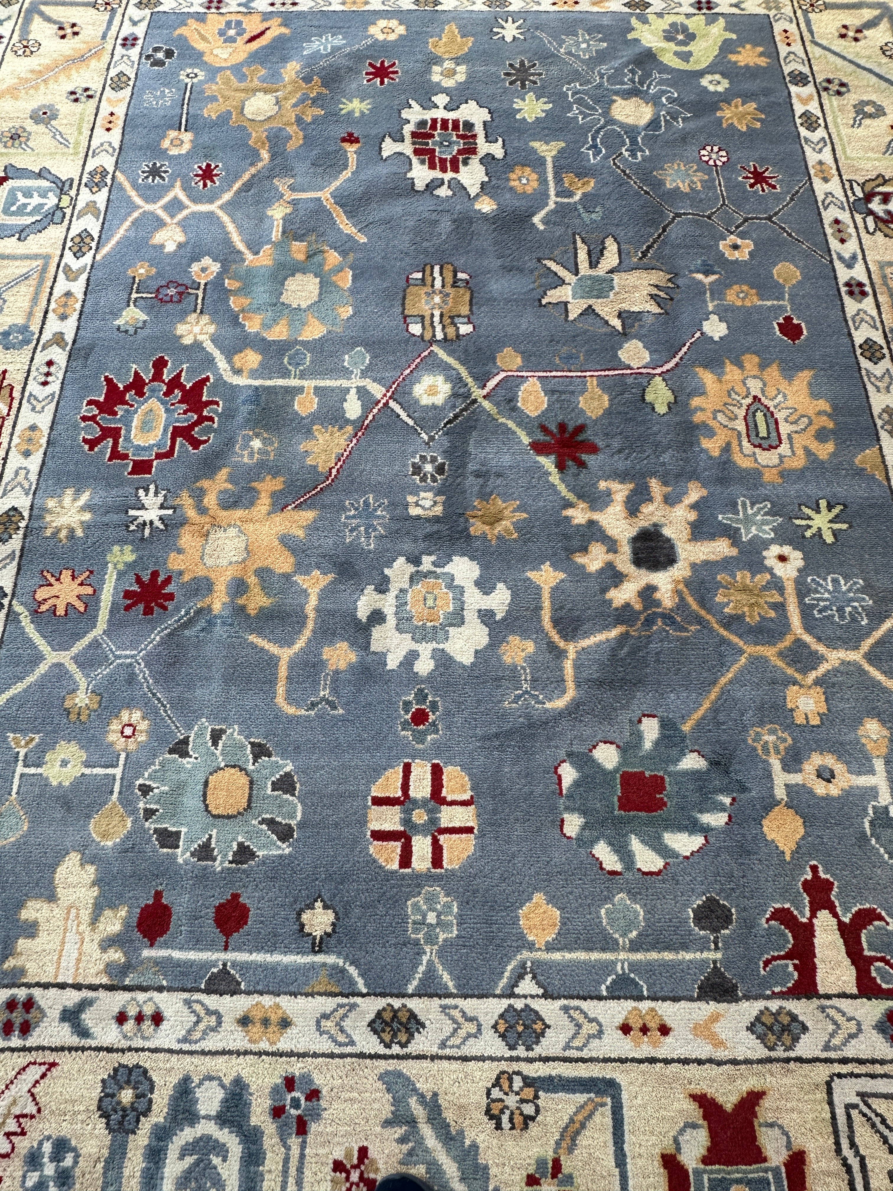 Hand Knotted Oushak Traditional Wool Rug, Living Room 9 x 12 Rug