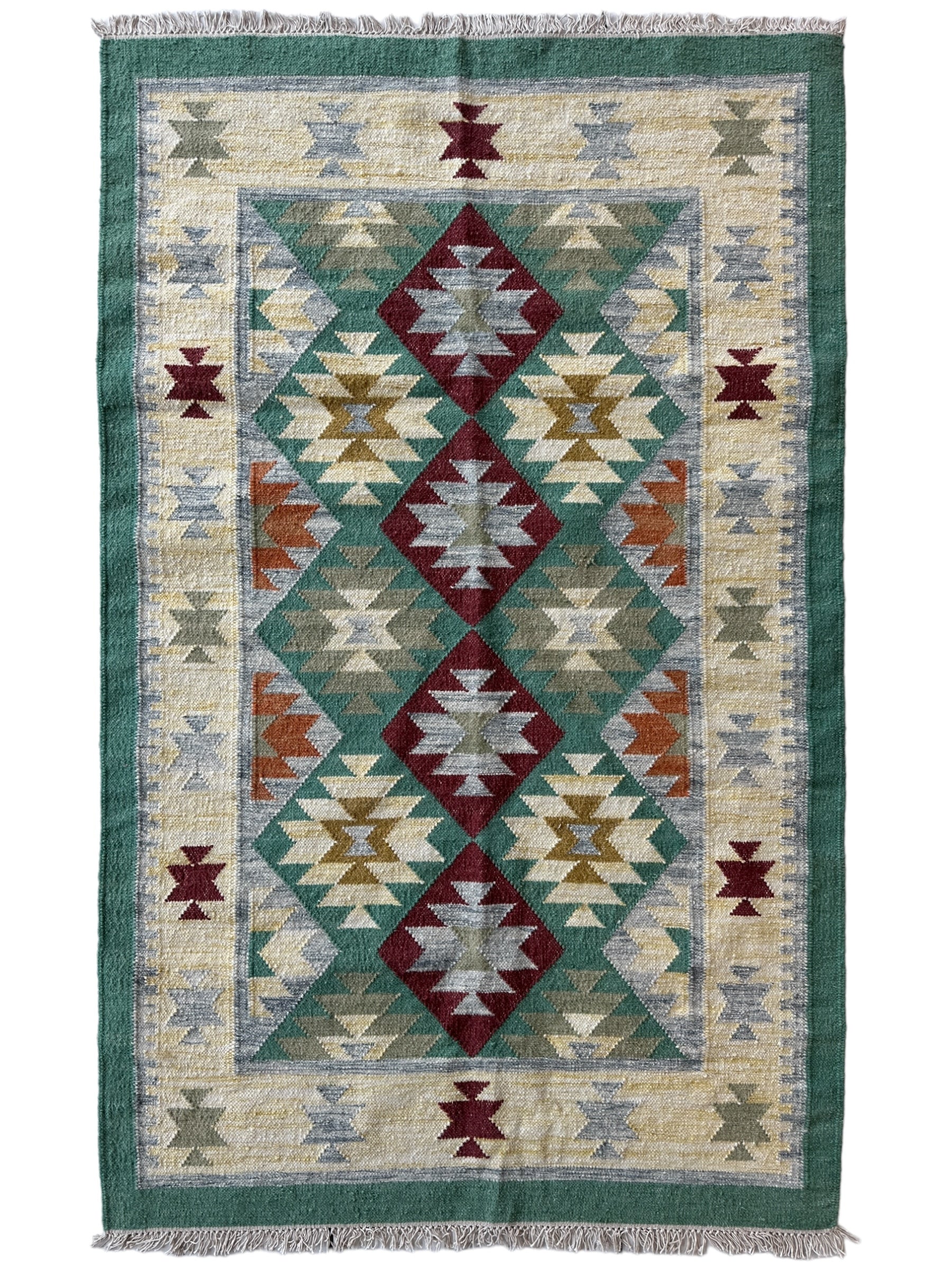 Indo-Tukish Flat-weave Geometric Kilim Rug 4’ x 6’4”