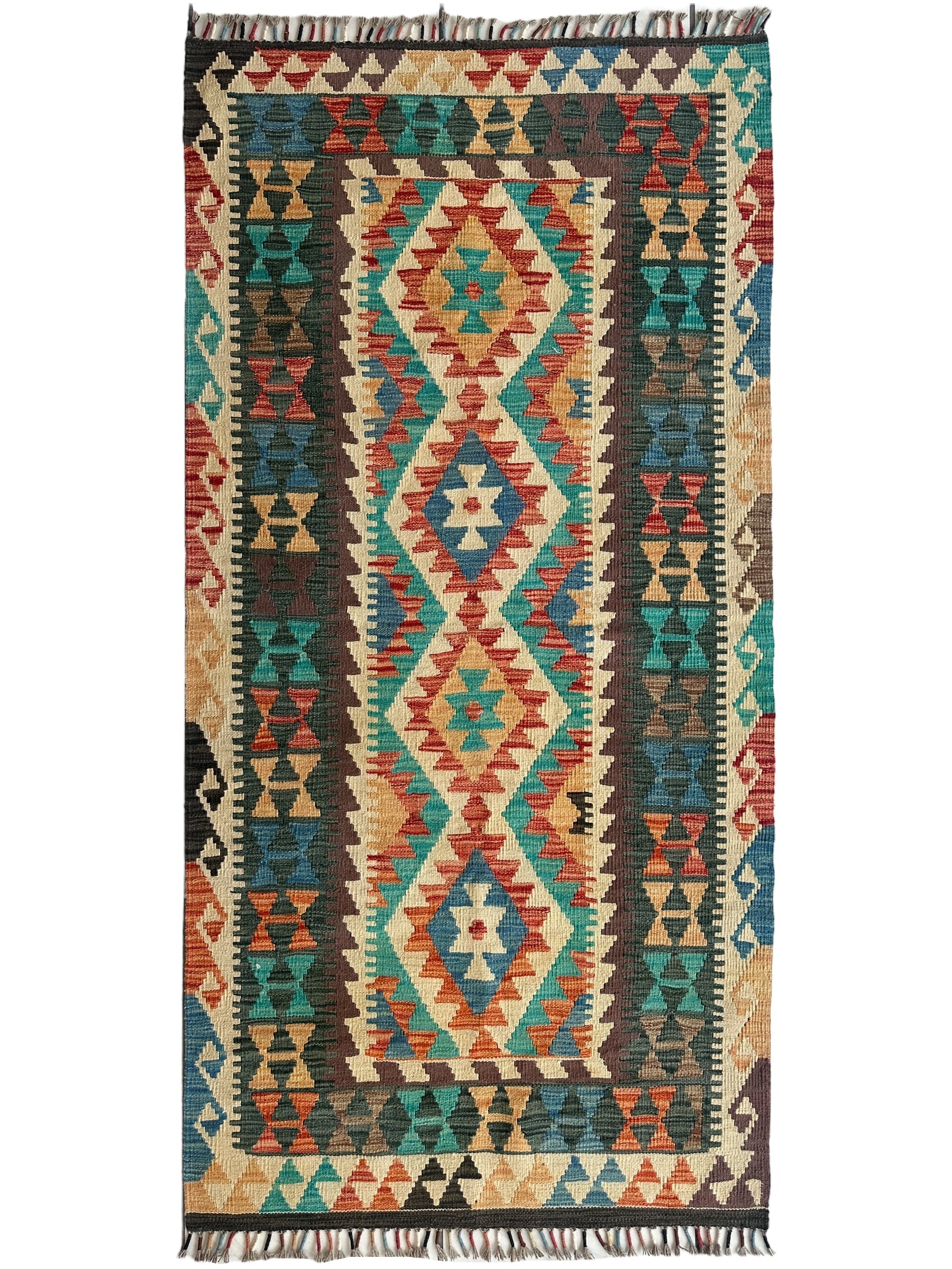 Afghani Chobi Kilim Wide Runner Rug 3’6” x 7’