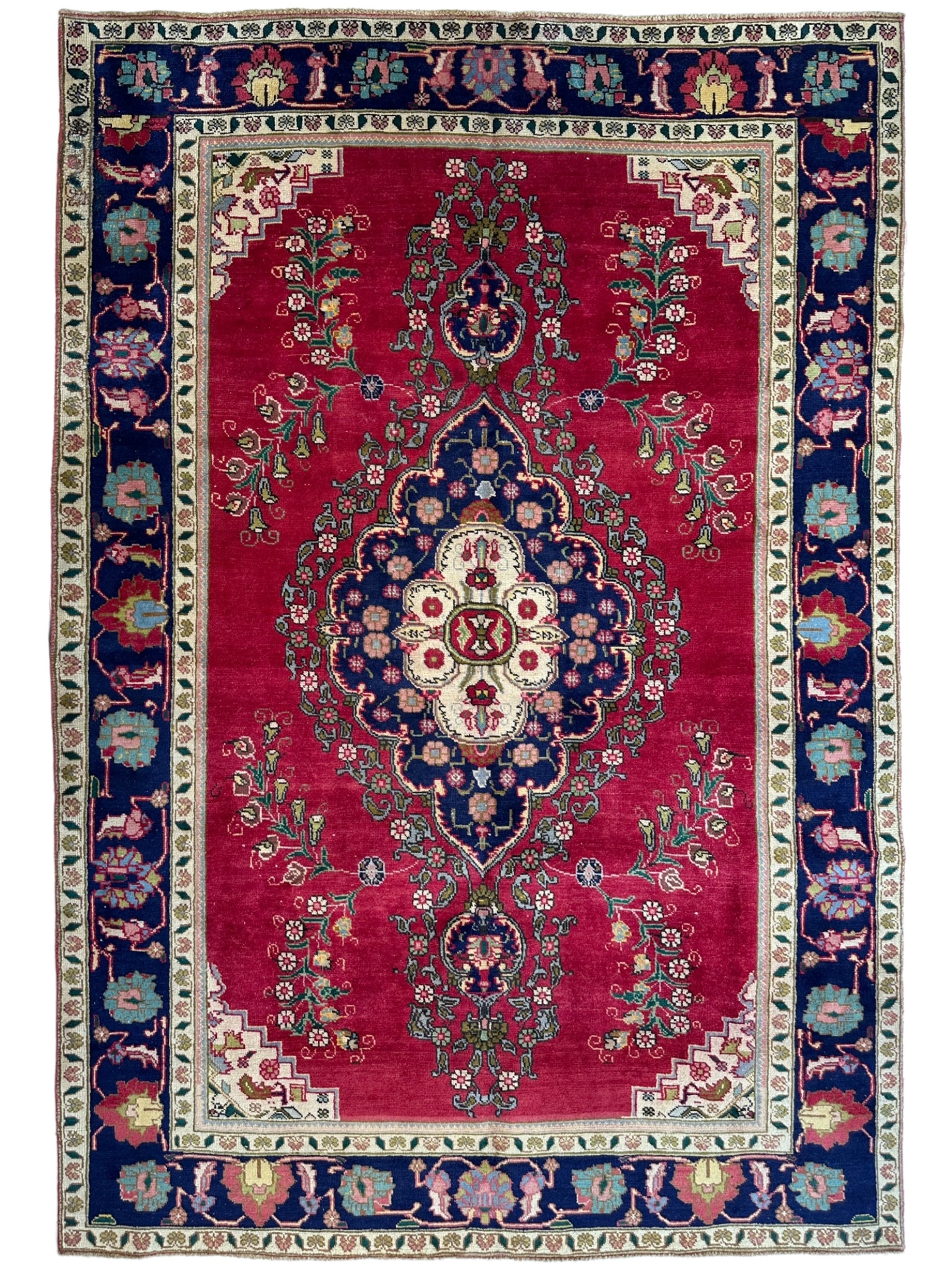 Hand Knotted Vintage Tabriz Wool Area Rug 6’4” x 9’2”