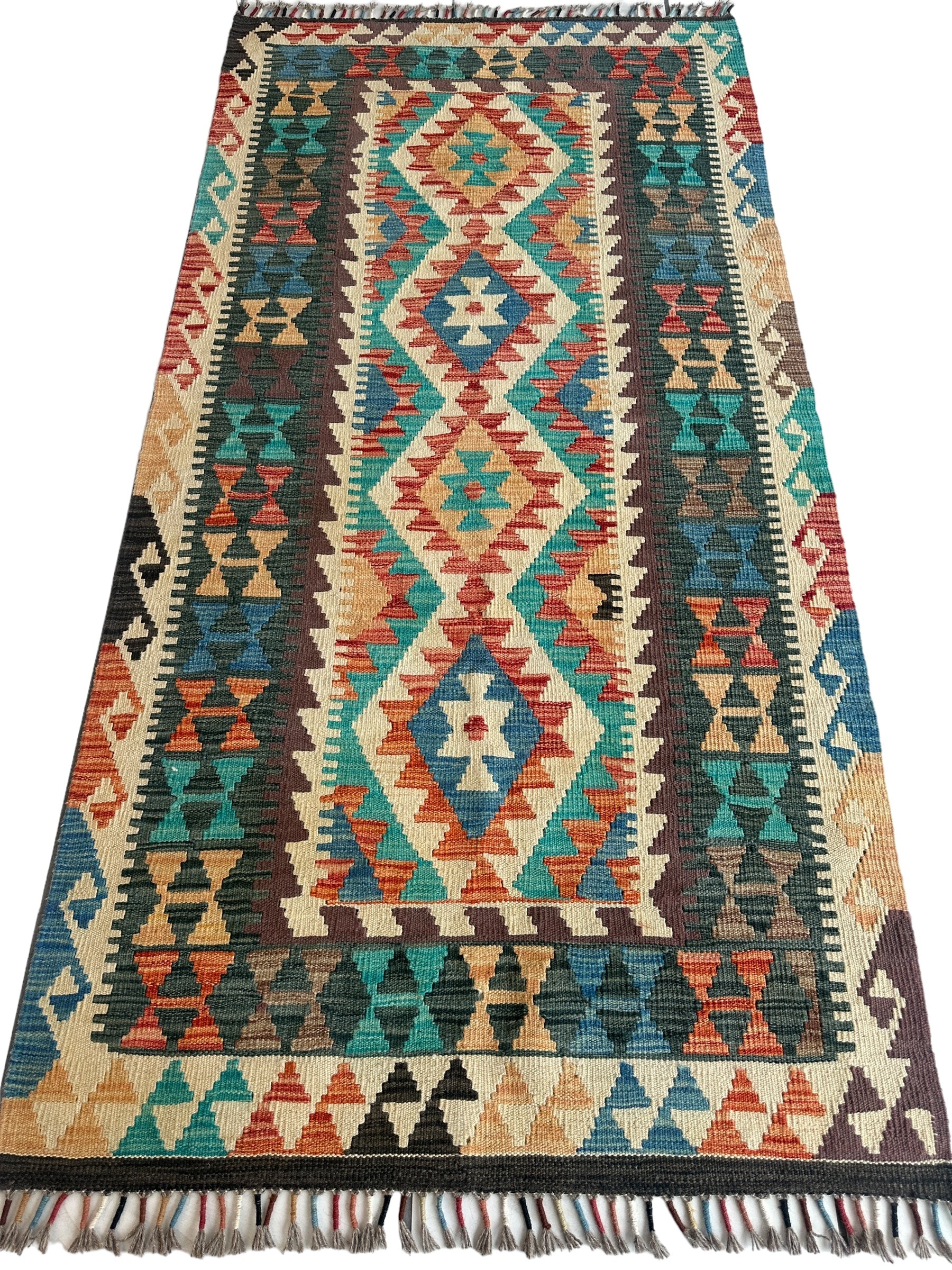 Afghani Chobi Kilim Wide Runner Rug 3’6” x 7’