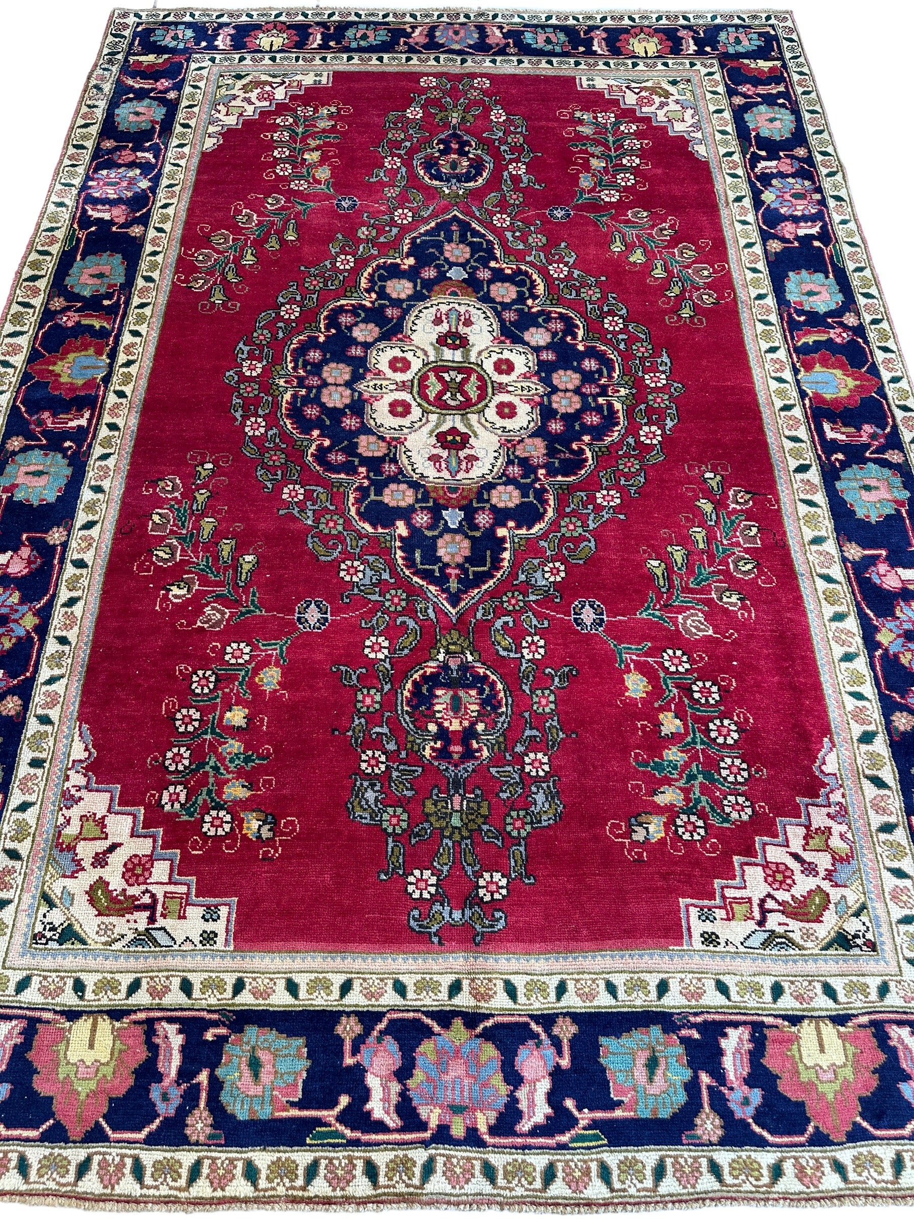 Hand Knotted Vintage Tabriz Wool Area Rug 6’4” x 9’2”