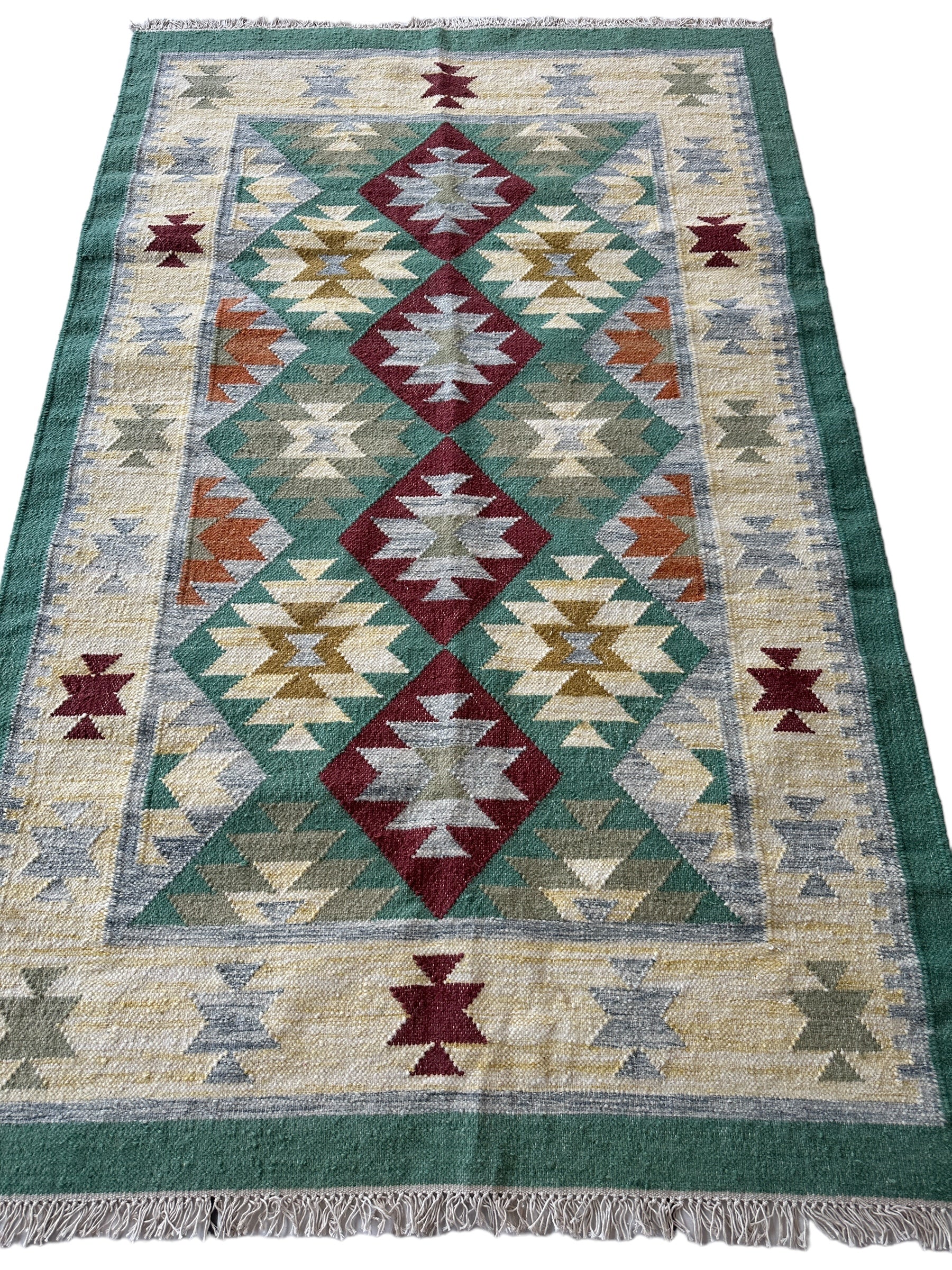 Indo-Tukish Flat-weave Geometric Kilim Rug 4’ x 6’4”