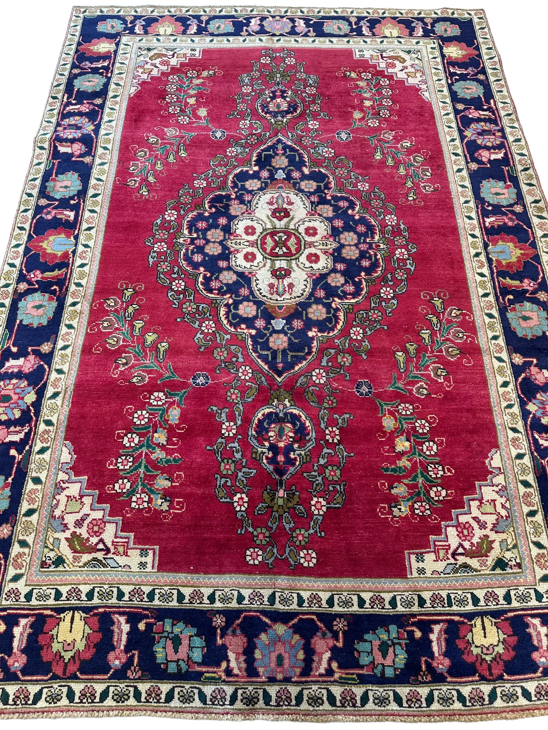 Hand Knotted Vintage Tabriz Wool Area Rug 6’4” x 9’2”