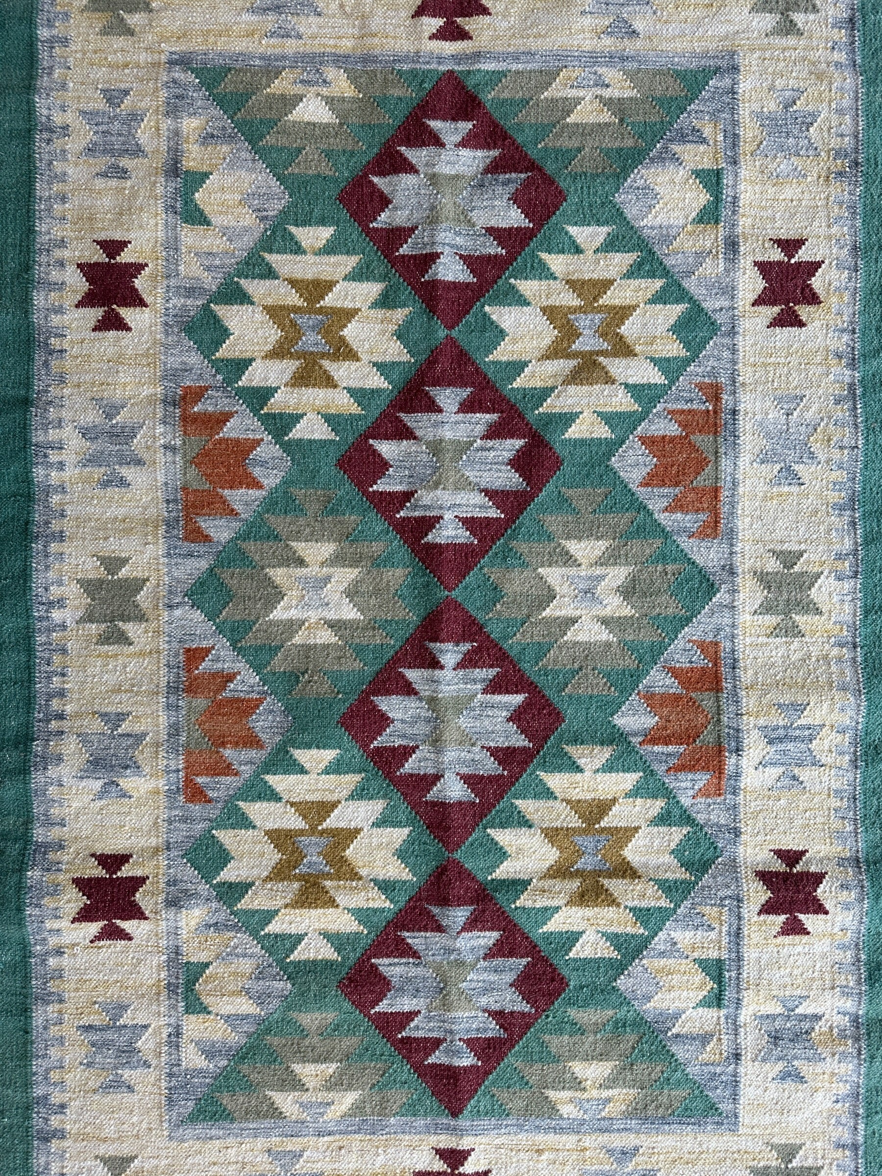 Indo-Tukish Flat-weave Geometric Kilim Rug 4’ x 6’4”