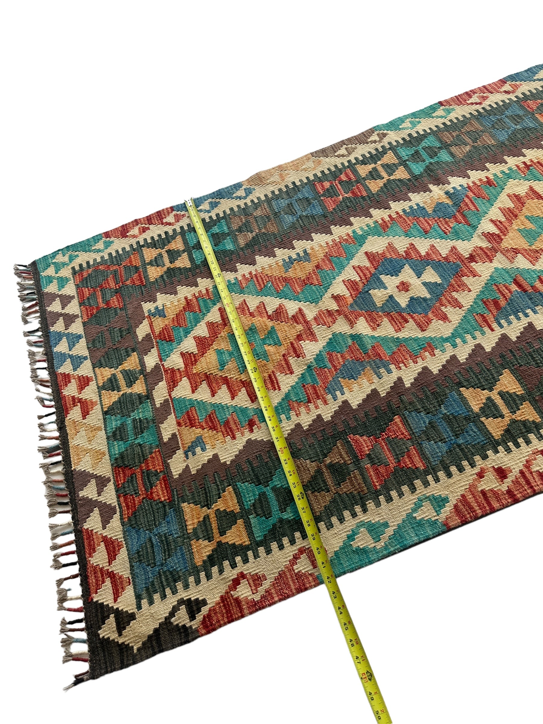 Afghani Chobi Kilim Wide Runner Rug 3’6” x 7’