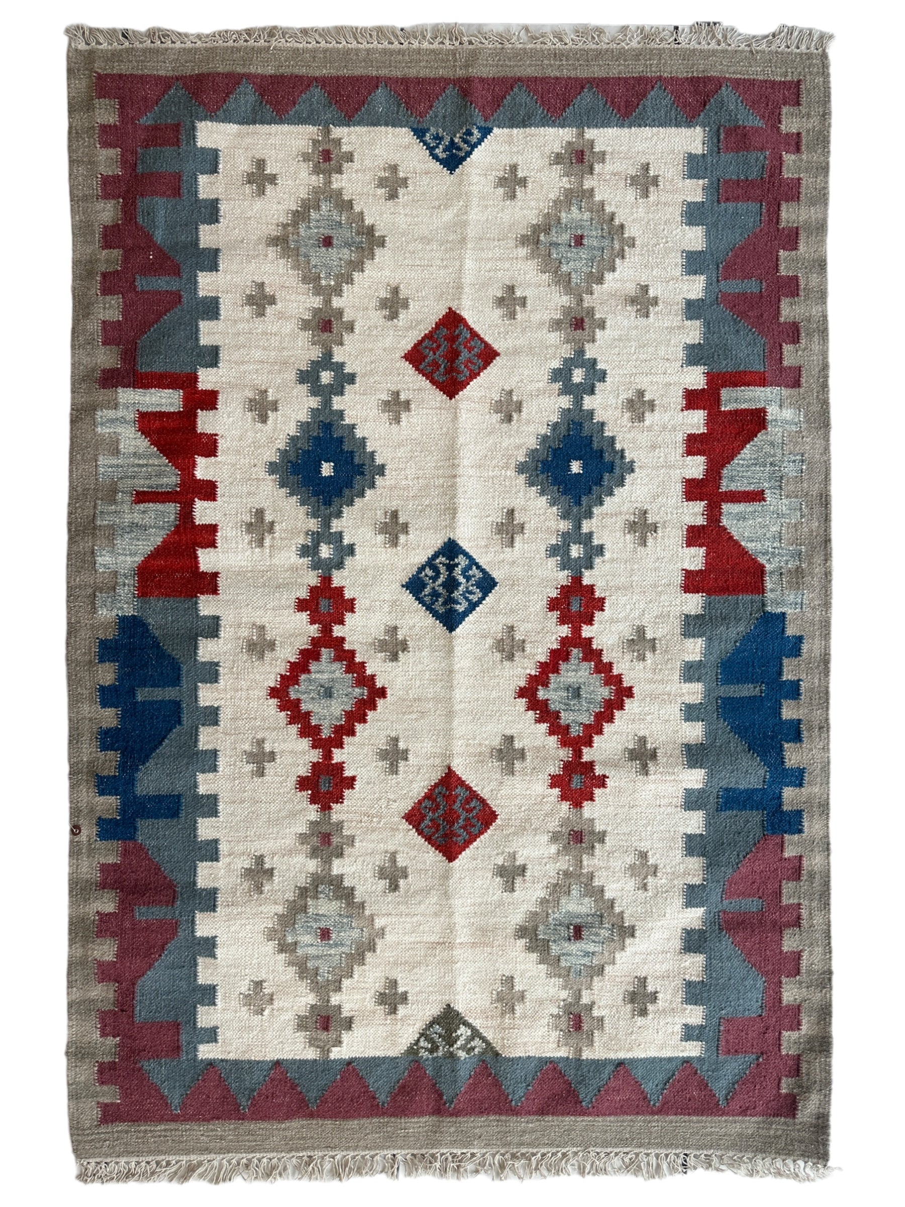 Indo-Tukish Flat-weave Geometric Kilim Rug 4’ x 6’