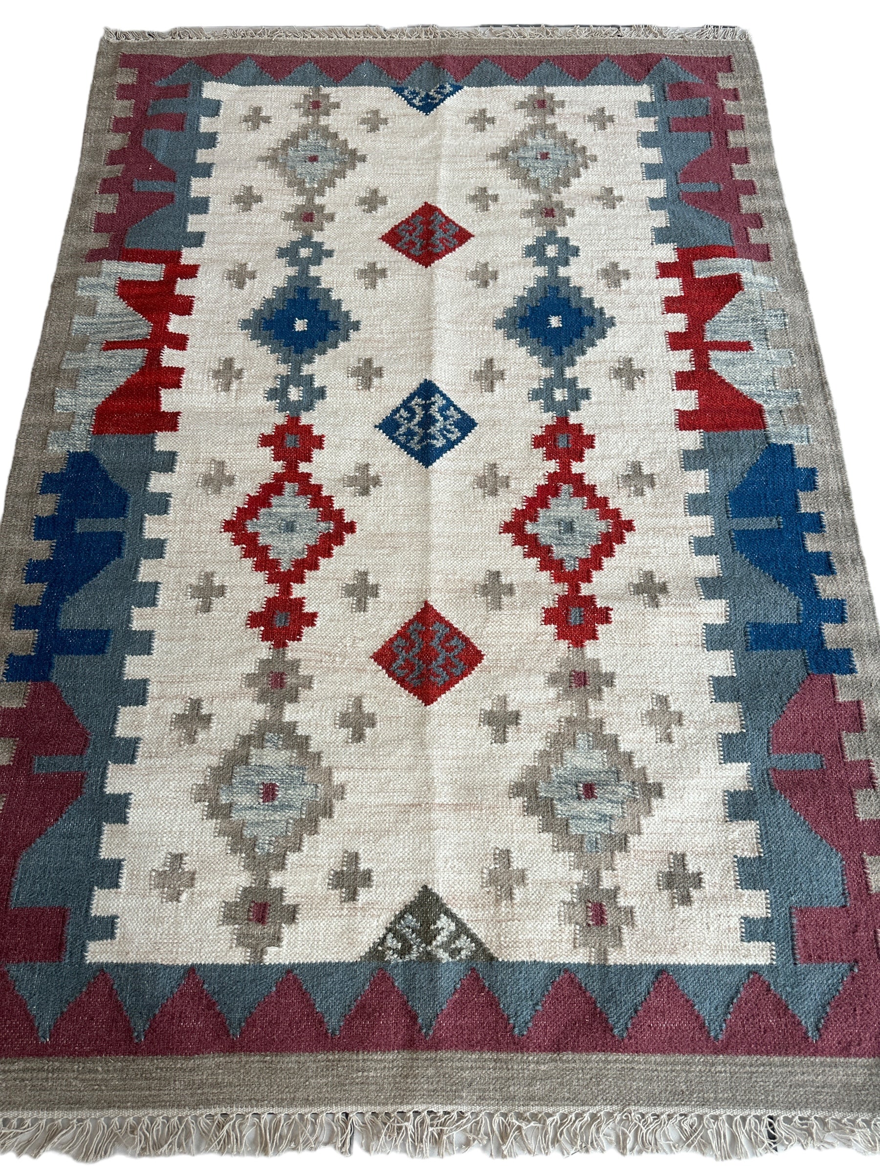 Indo-Tukish Flat-weave Geometric Kilim Rug 4’ x 6’