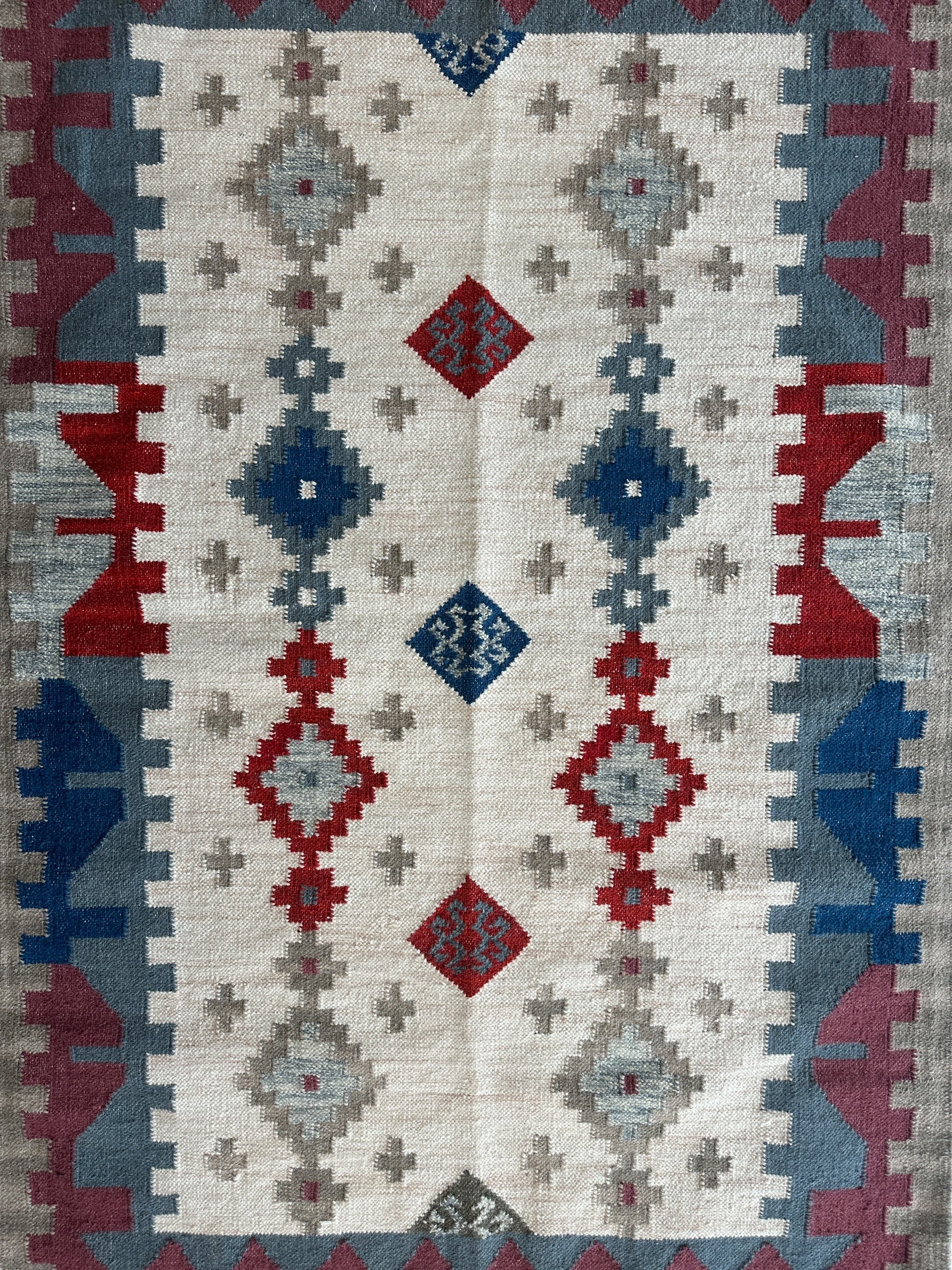 Indo-Tukish Flat-weave Geometric Kilim Rug 4’ x 6’