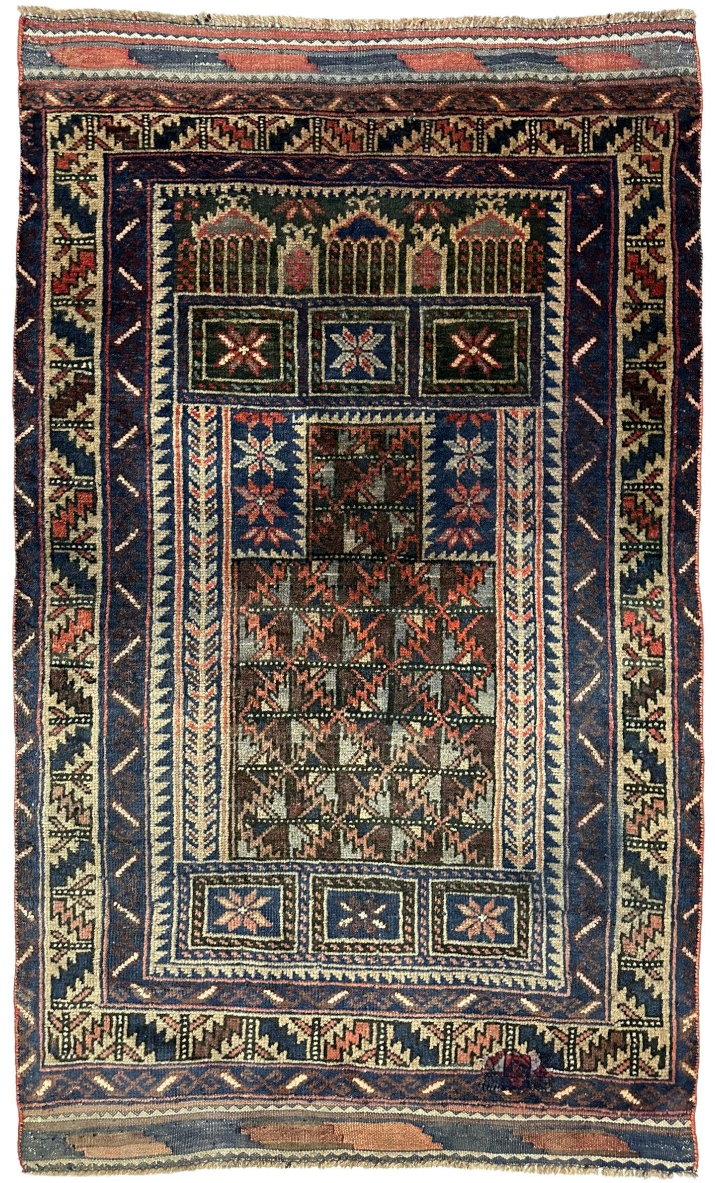 Afghani Prayer Rug I Baluchi 3’x6’