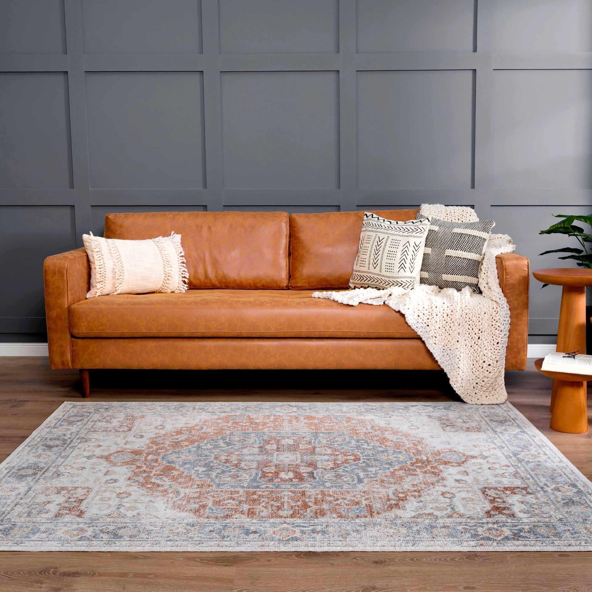 Akram Gray & Orange Washable Area Rug