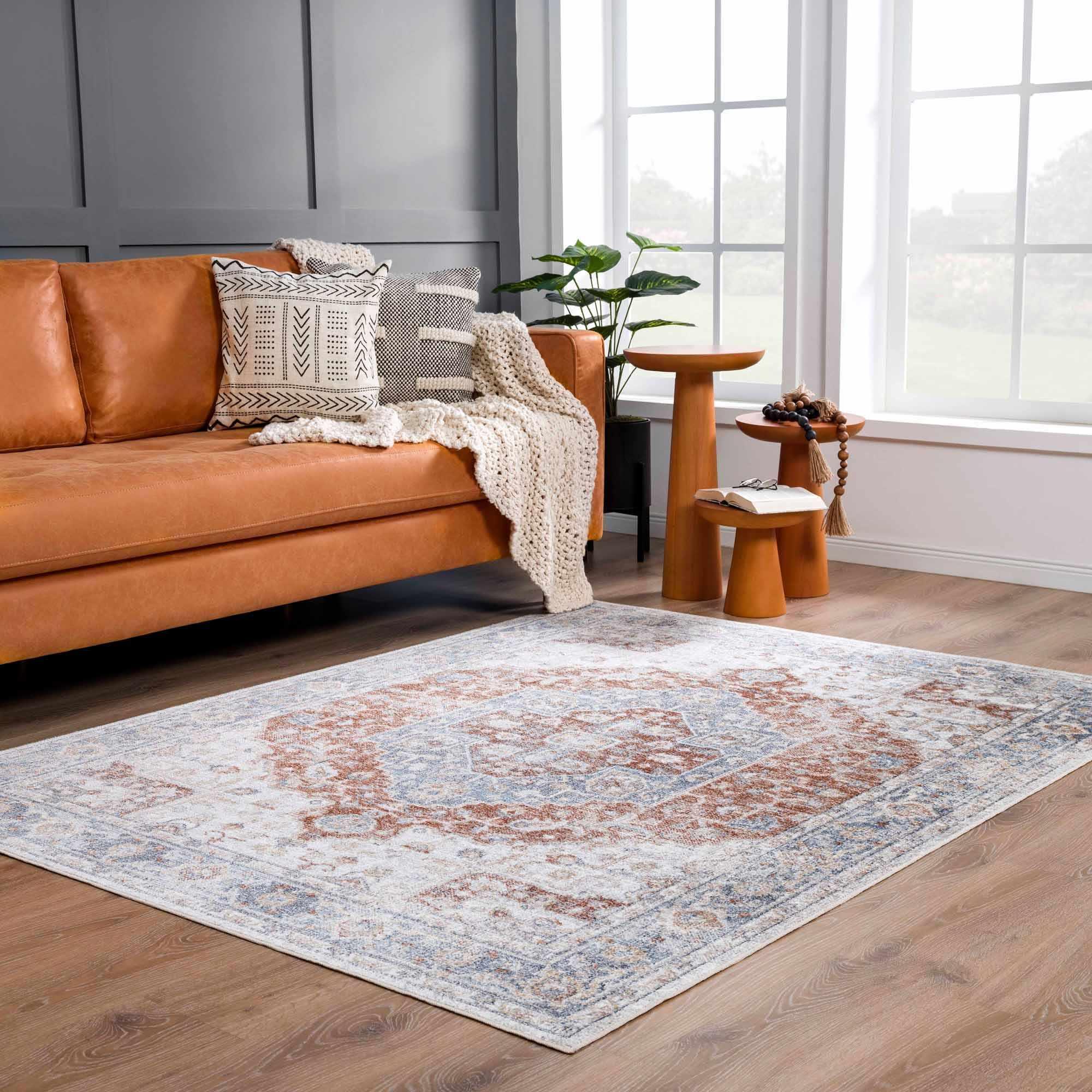 Akram Gray & Orange Washable Area Rug