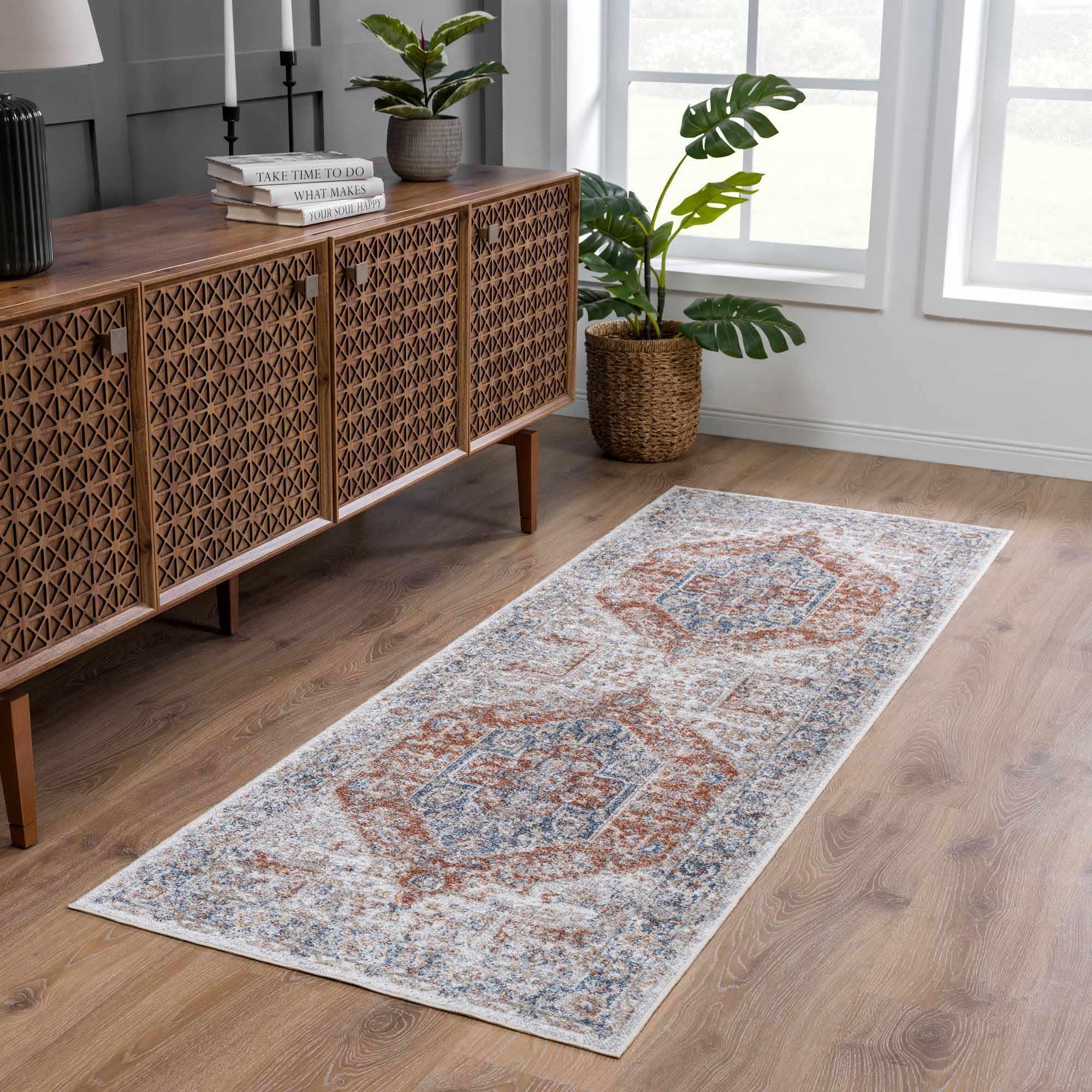 Akram Gray & Orange Washable Area Rug