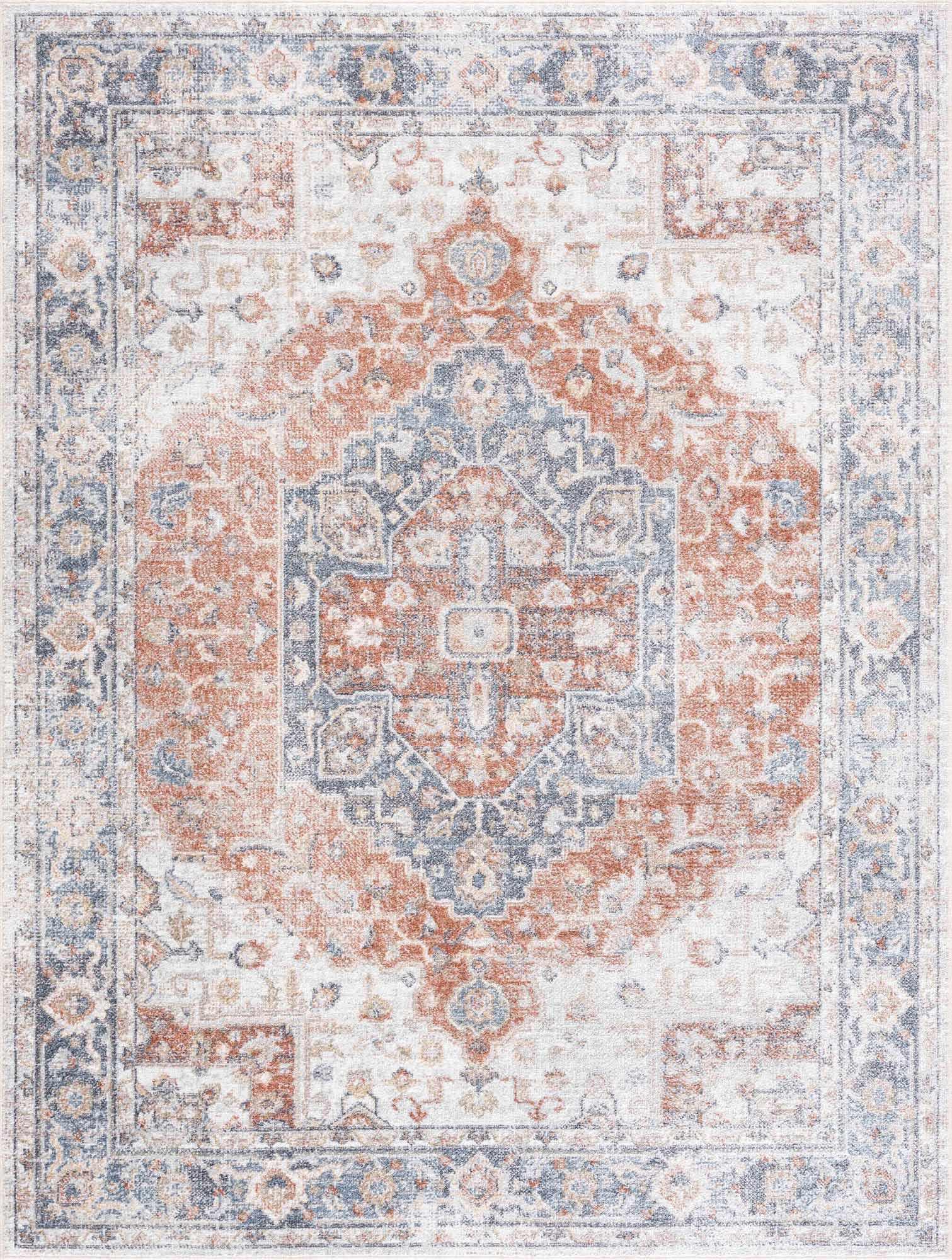 Akram Gray & Orange Washable Area Rug