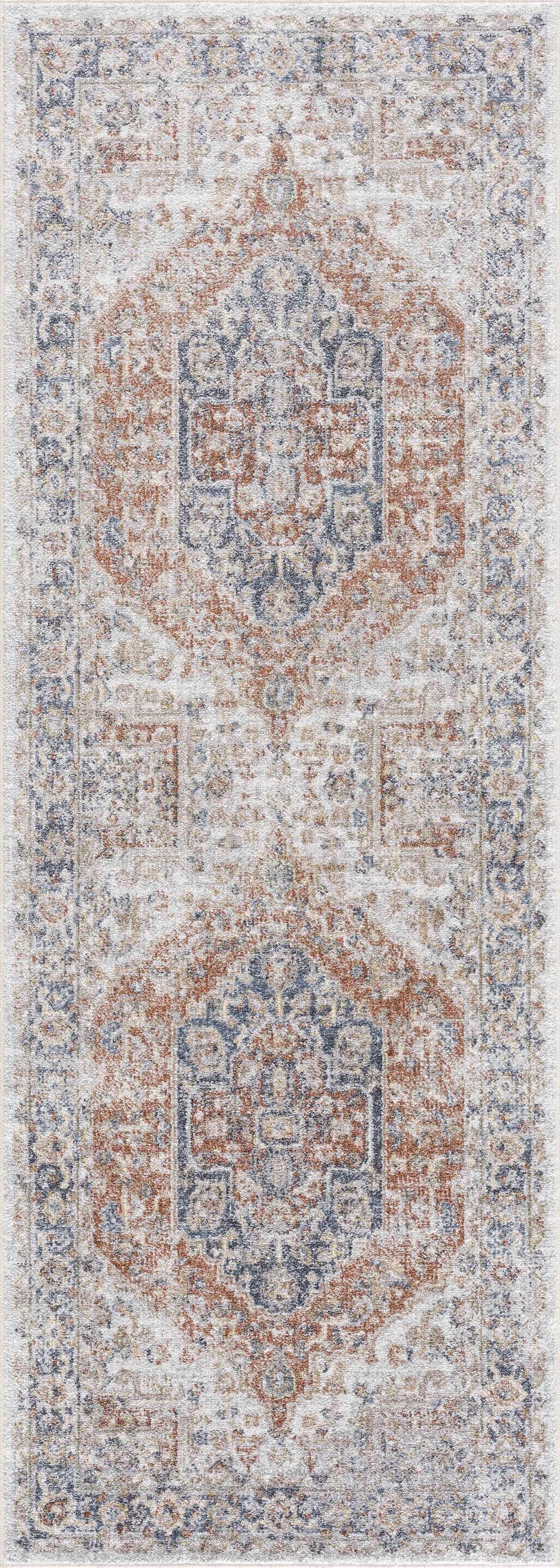 Akram Gray & Orange Washable Area Rug