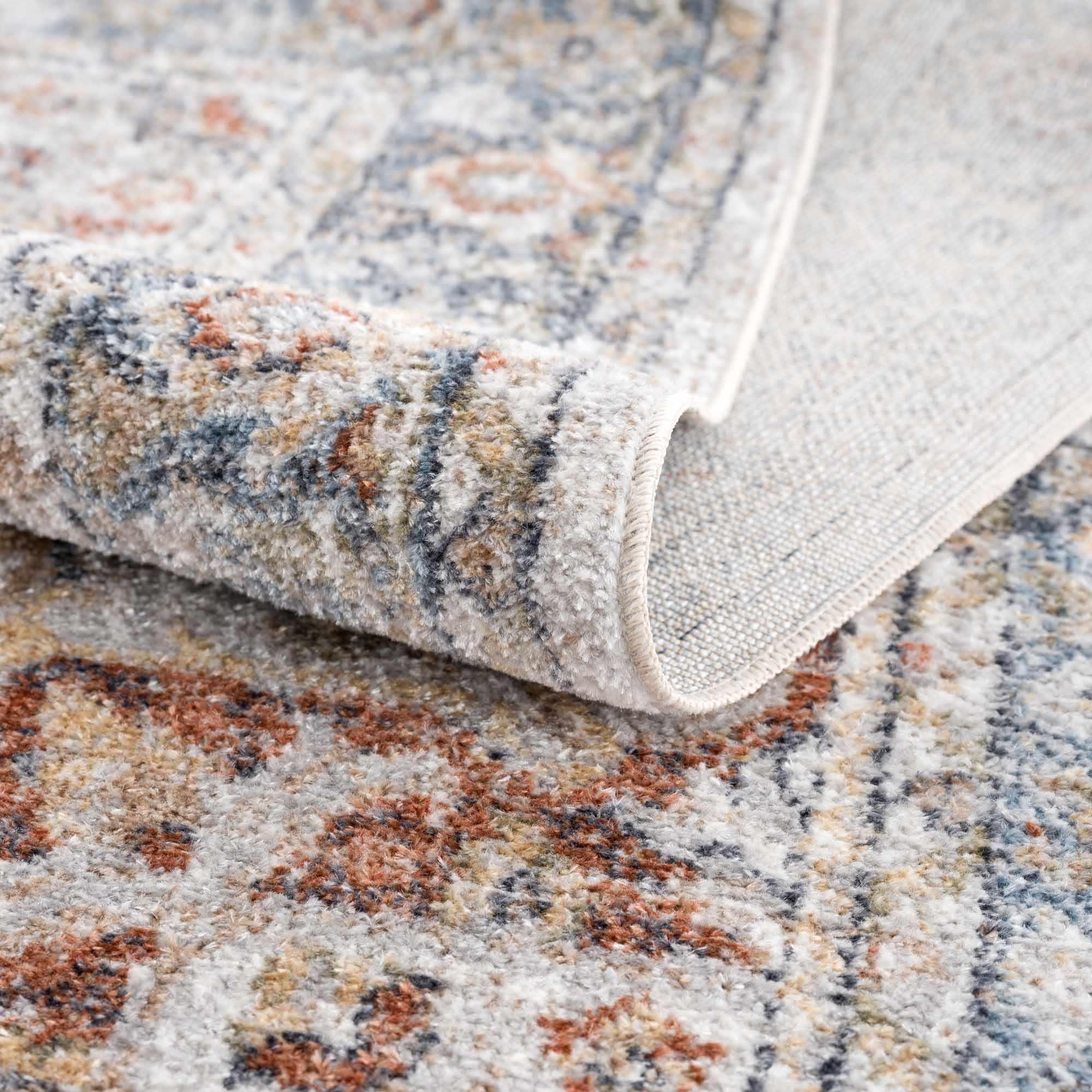 Akram Gray & Orange Washable Area Rug