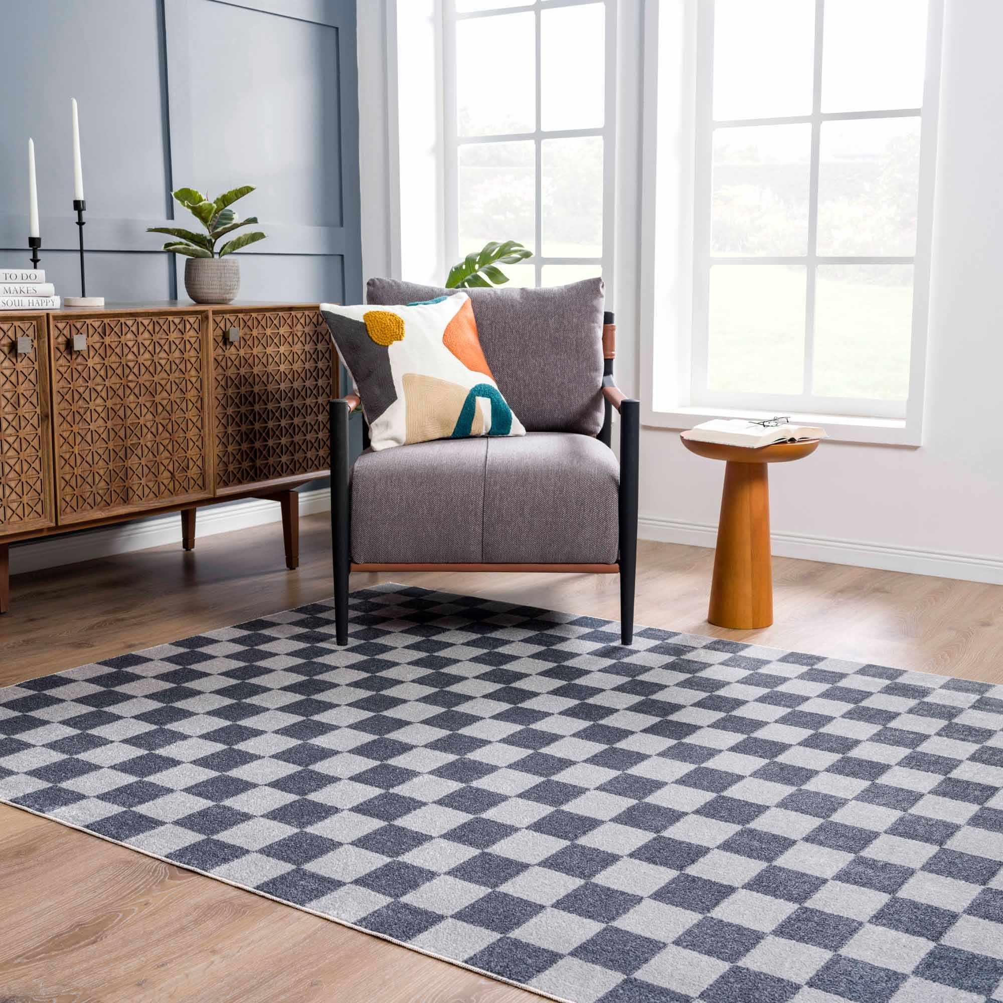 Alie Blue Checkered Area Rug