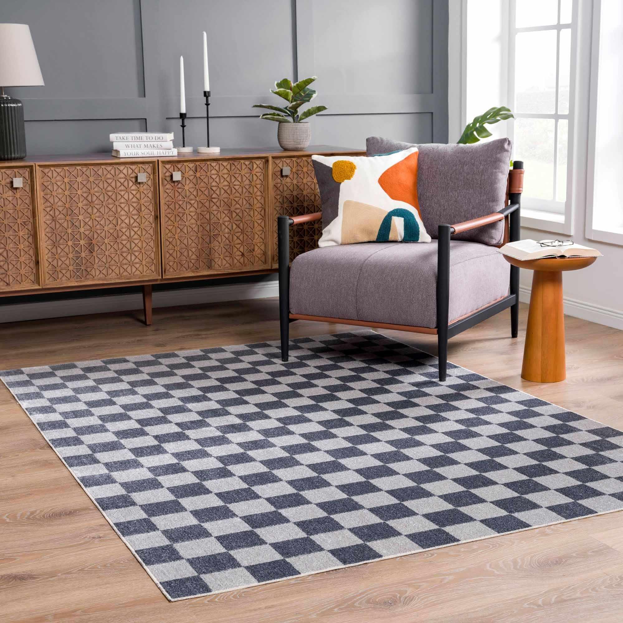 Alie Blue Checkered Area Rug