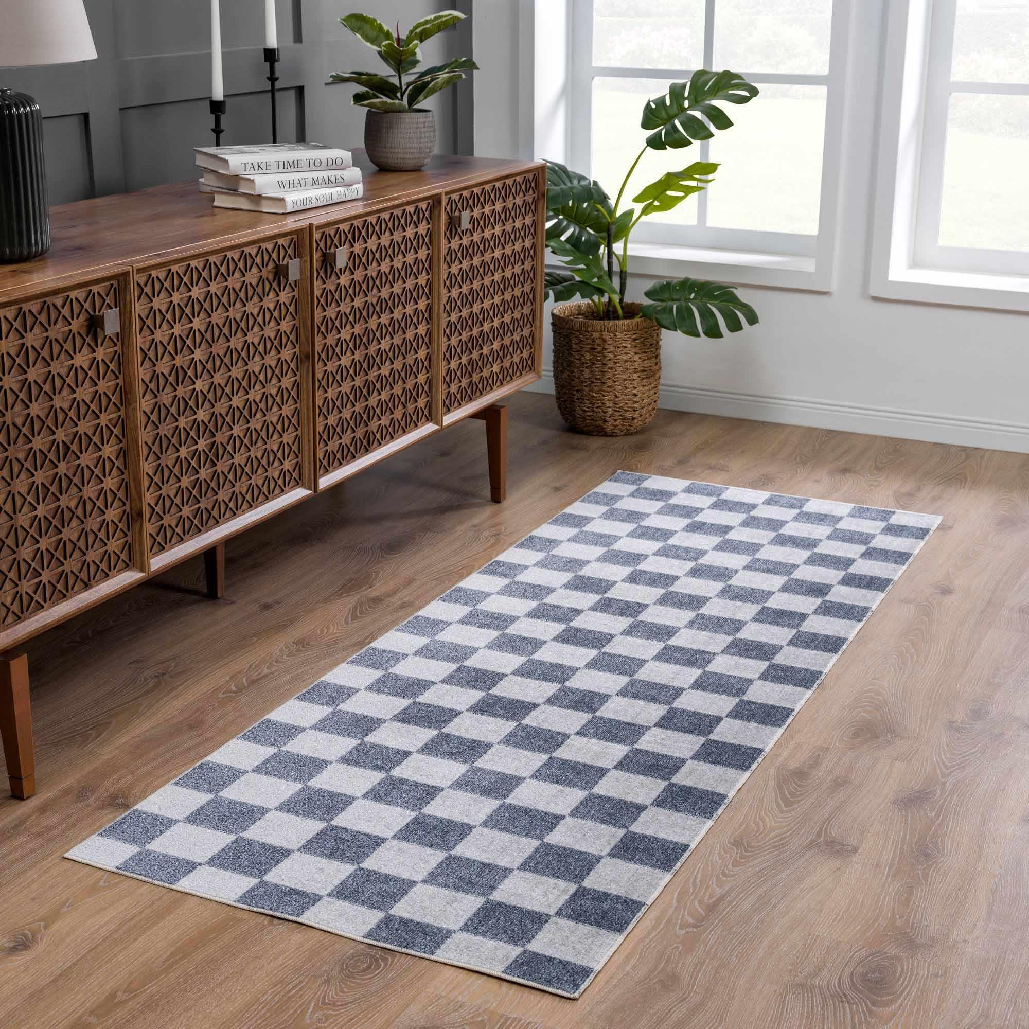 Alie Blue Checkered Area Rug