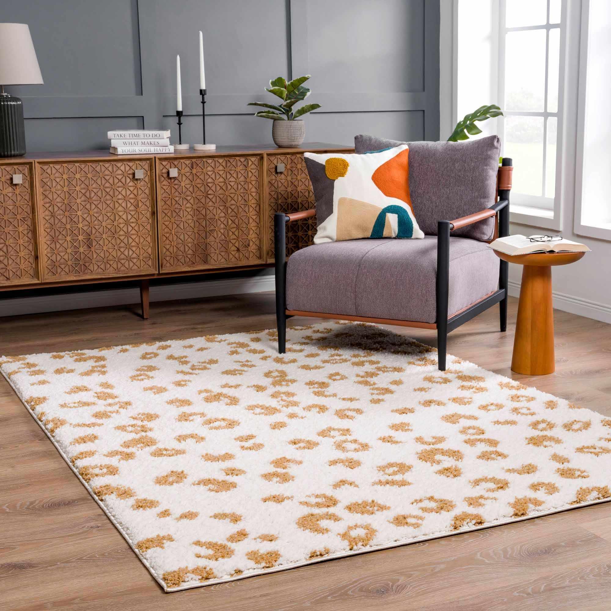 Altin Leopard Print White Area Rug