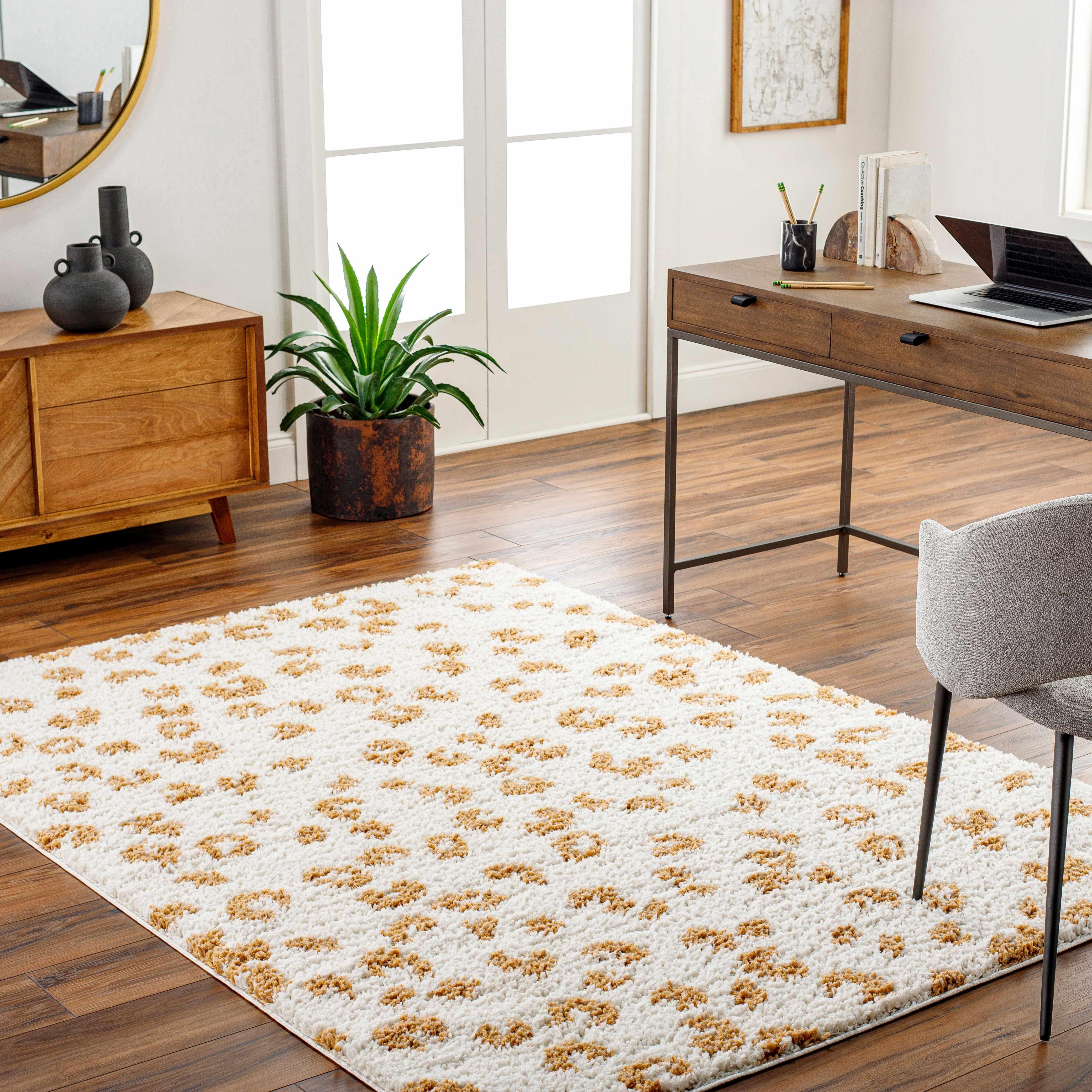 Altin Leopard Print White Area Rug