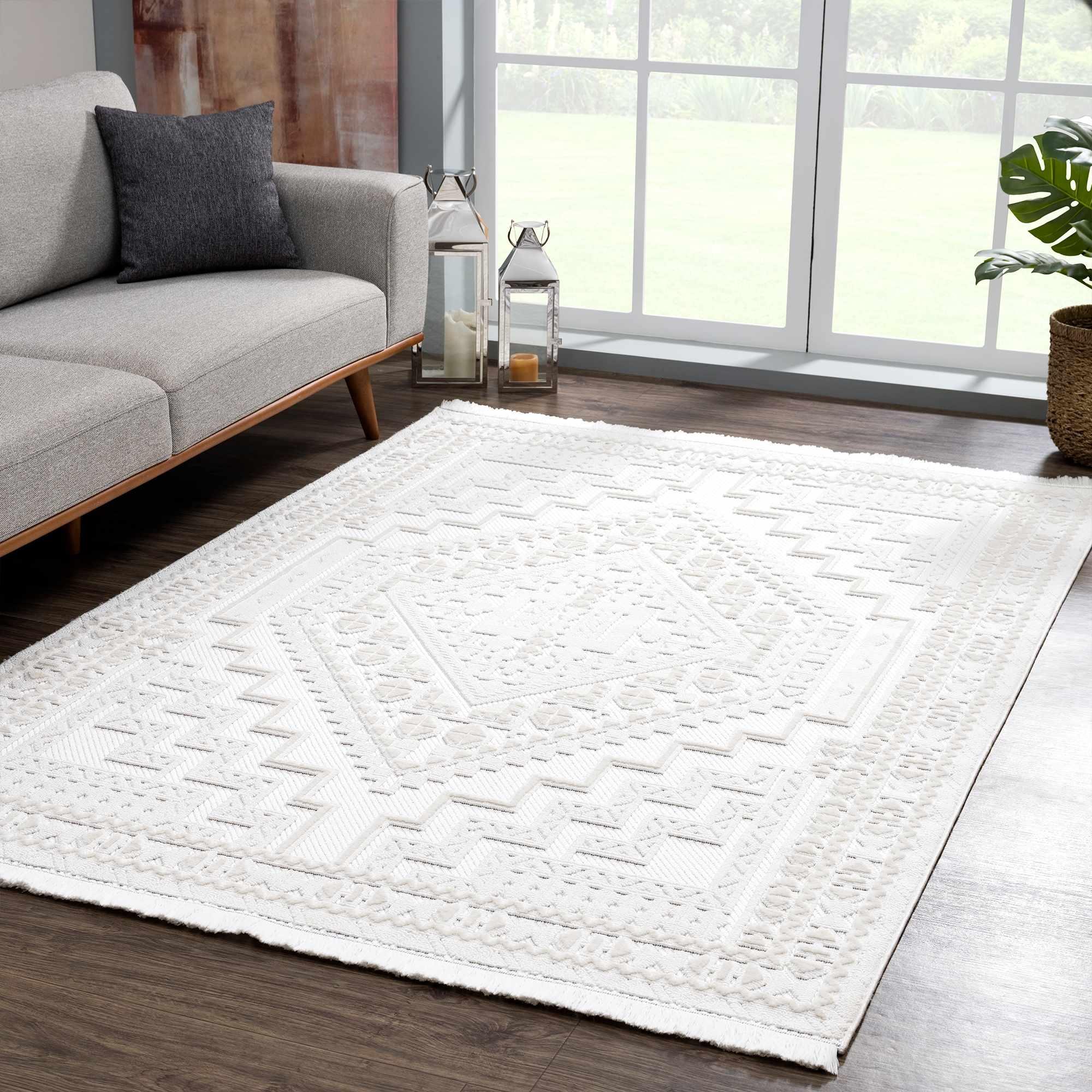 Alya White Fringe Rug