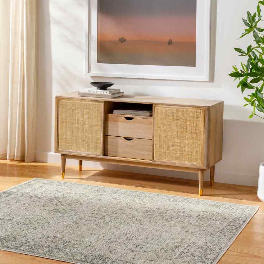 Andera Traditional Dark Moss Washable Area Rug