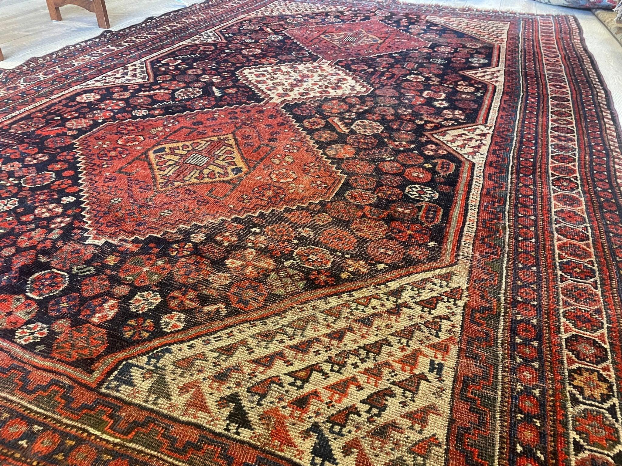 Antique 1880s Collectible Nomad Persian Khamseh Rug 6'x9'