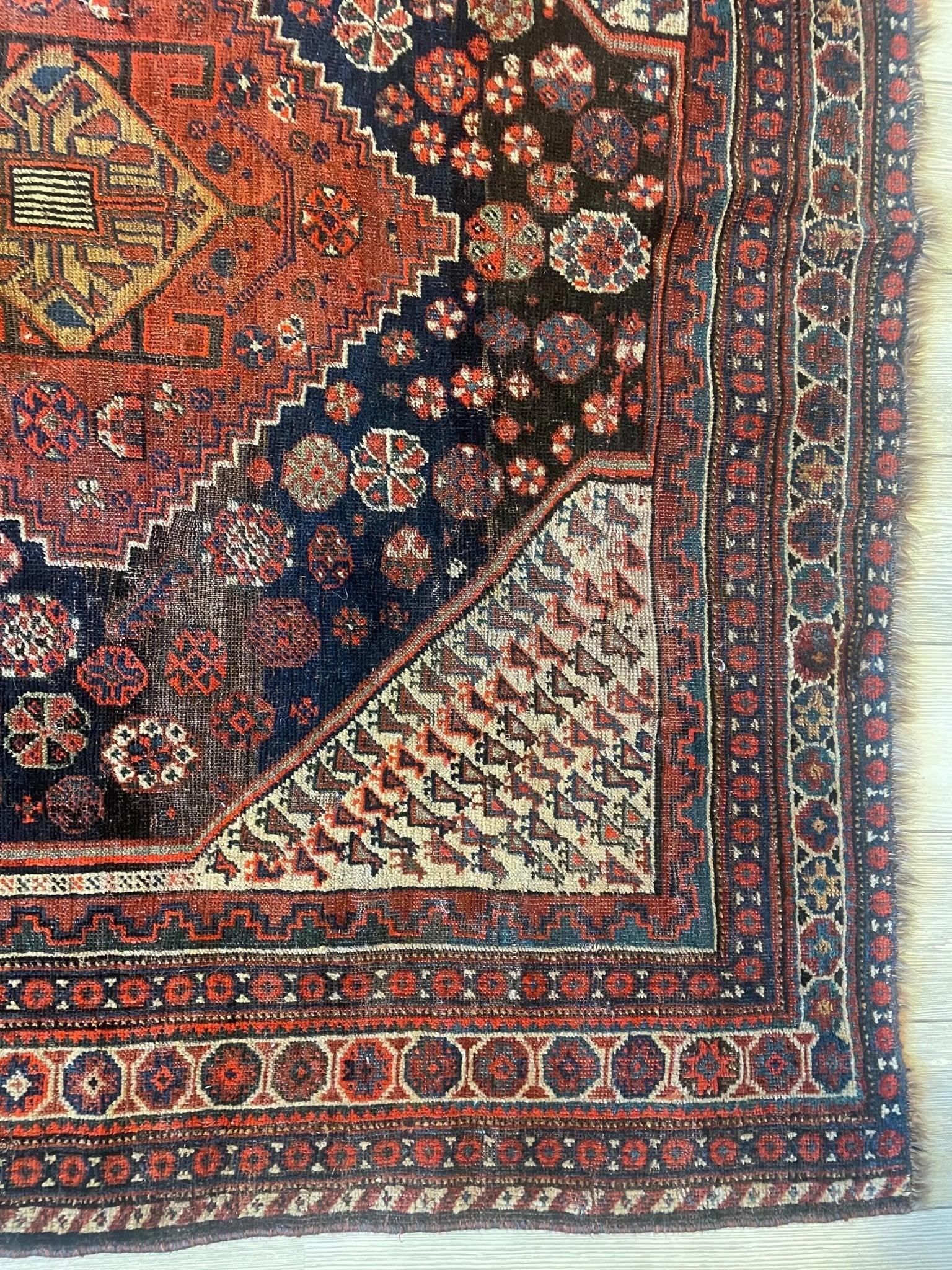 Antique 1880s Collectible Nomad Persian Khamseh Rug 6'x9'