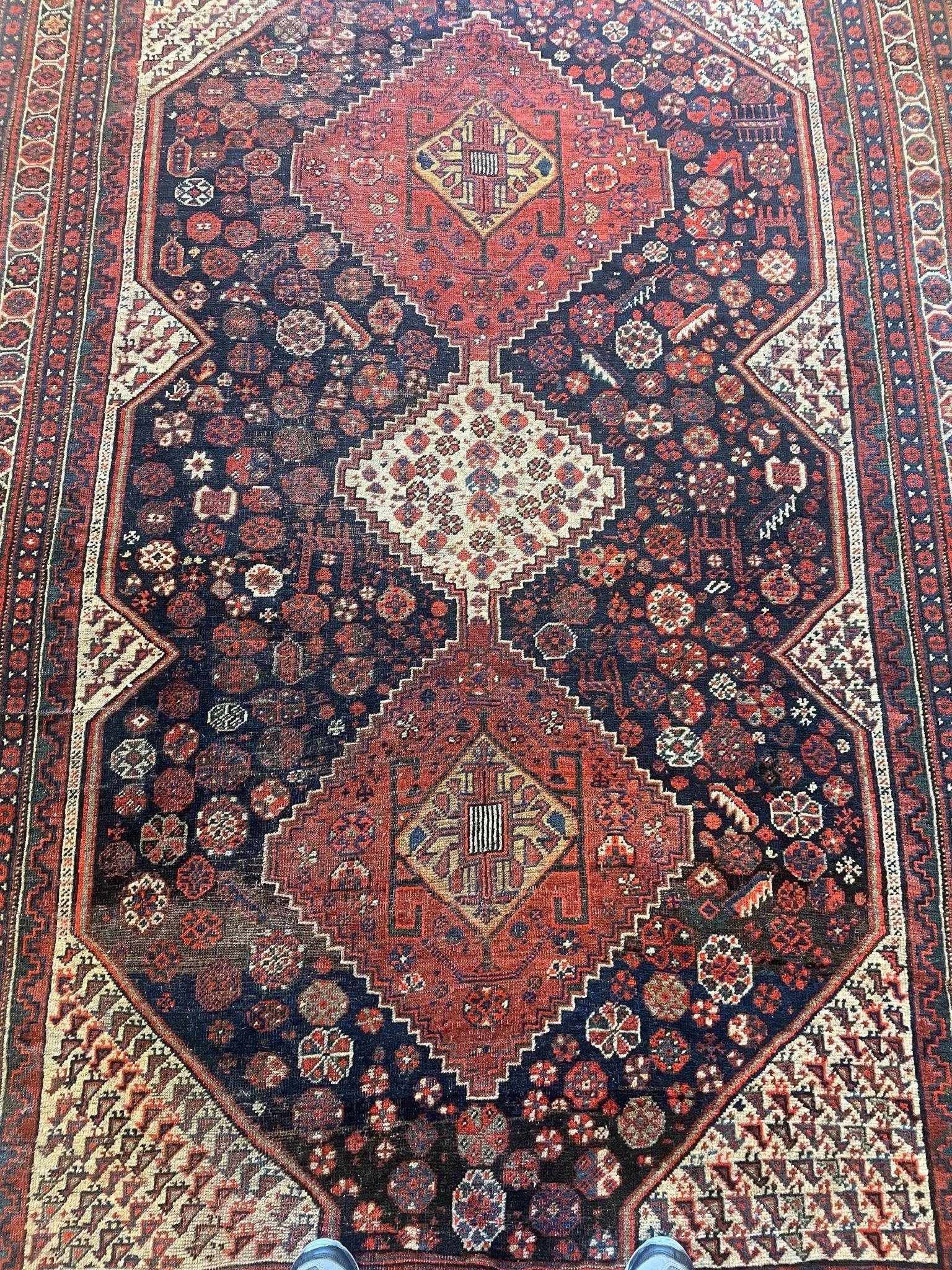 Antique 1880s Collectible Nomad Persian Khamseh Rug 6'x9'