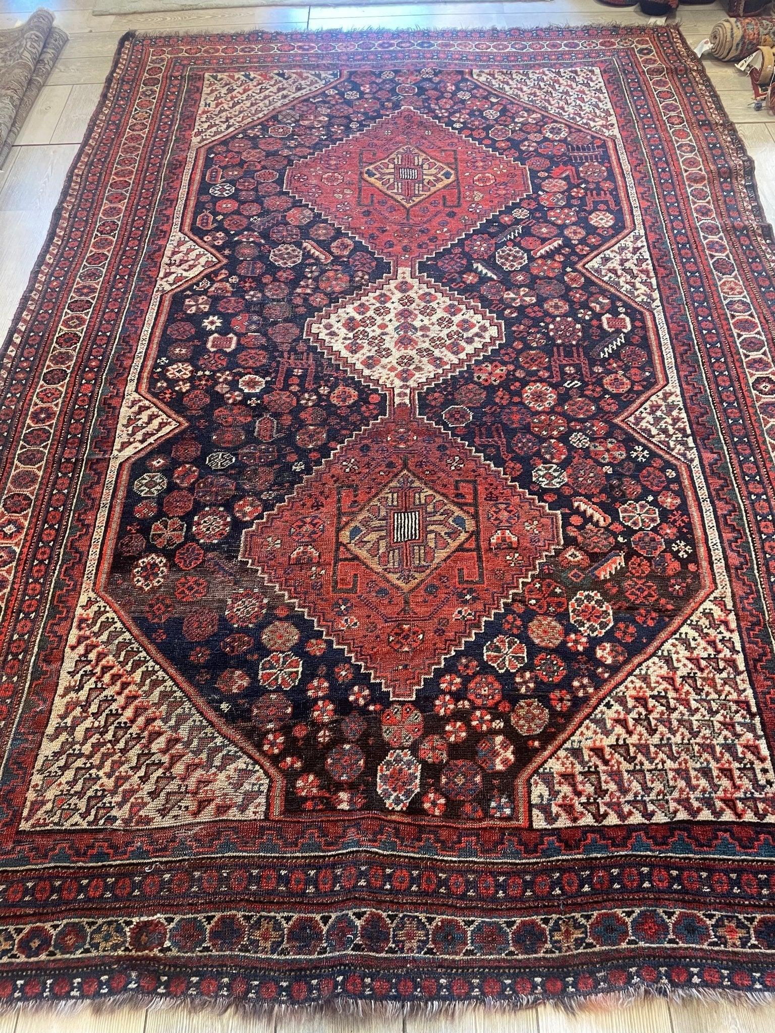 Antique 1880s Collectible Nomad Persian Khamseh Rug 6'x9'