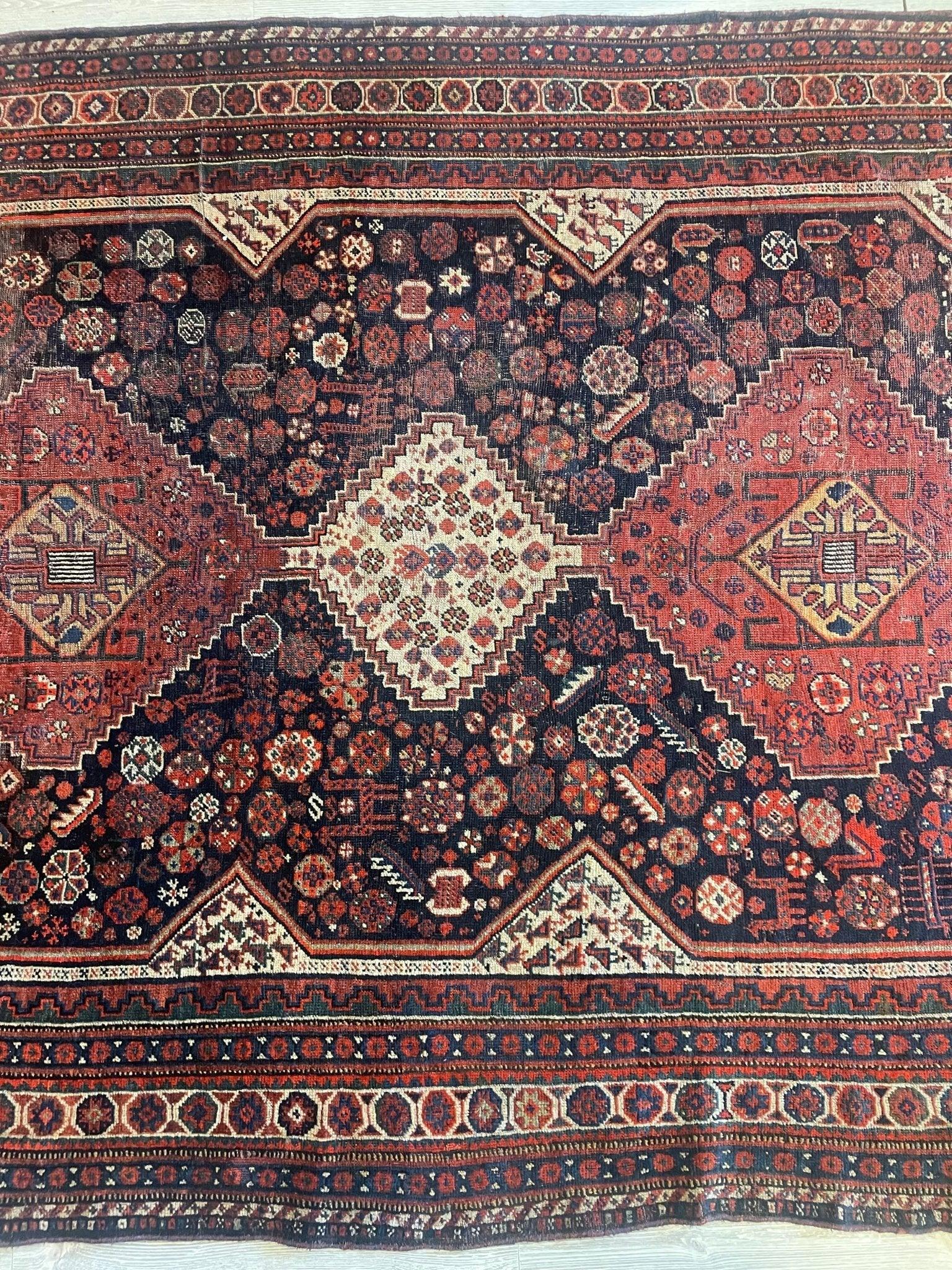 Antique 1880s Collectible Nomad Persian Khamseh Rug 6'x9'