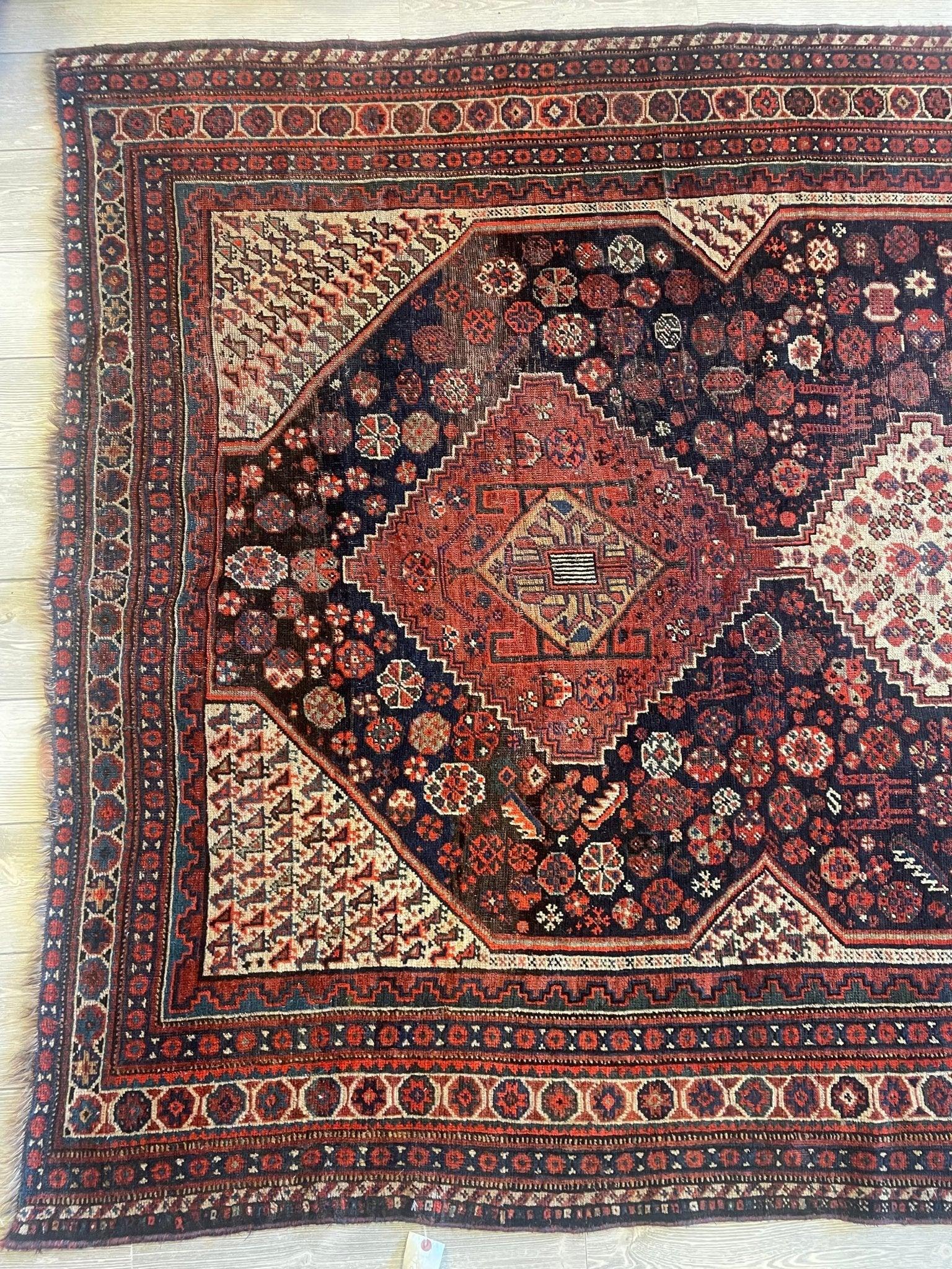 Antique 1880s Collectible Nomad Persian Khamseh Rug 6'x9'