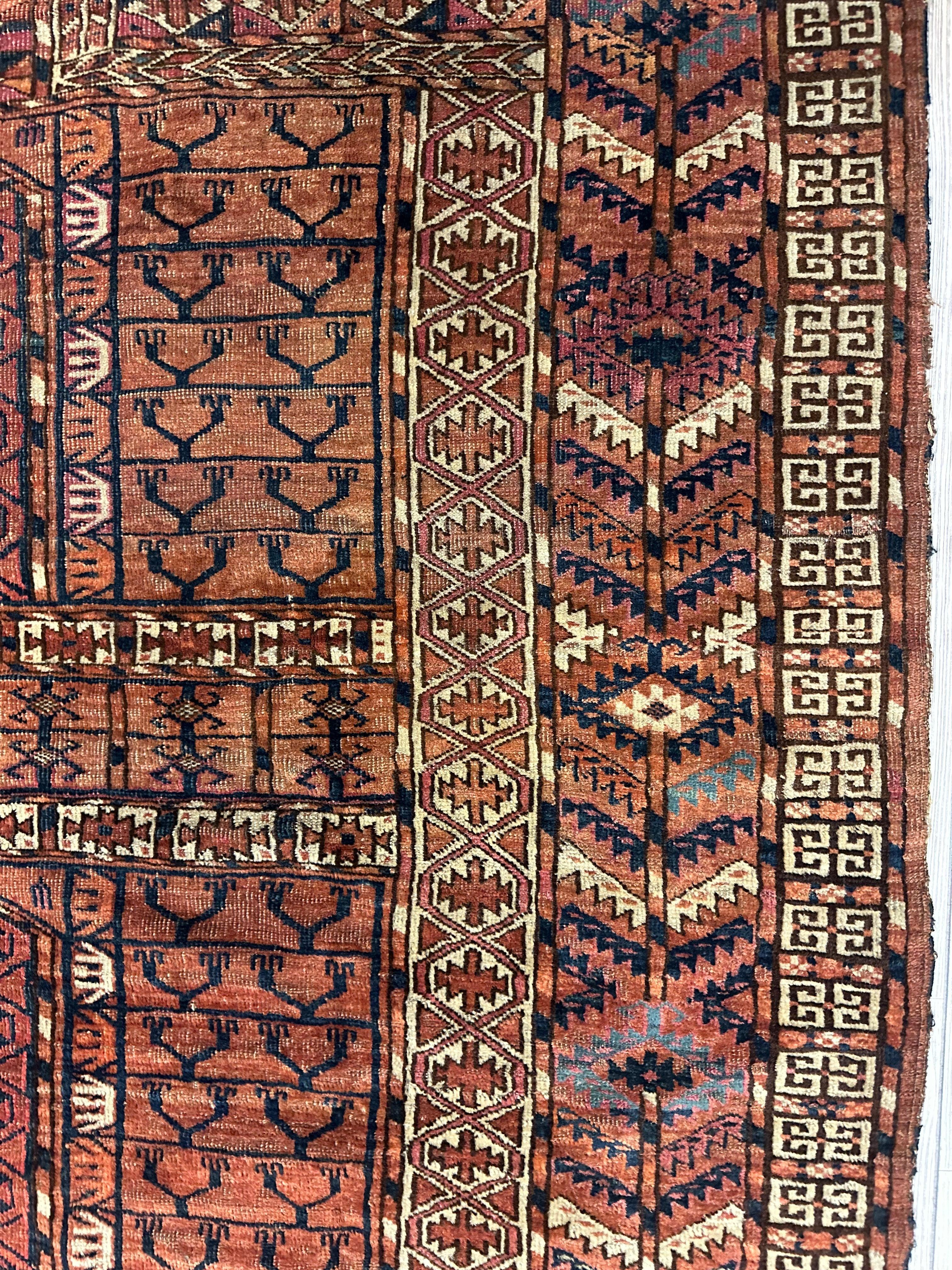 Antique 1880s Turkoman Tekke Ensi Tent Door Covering Rug 4’ x4’8”