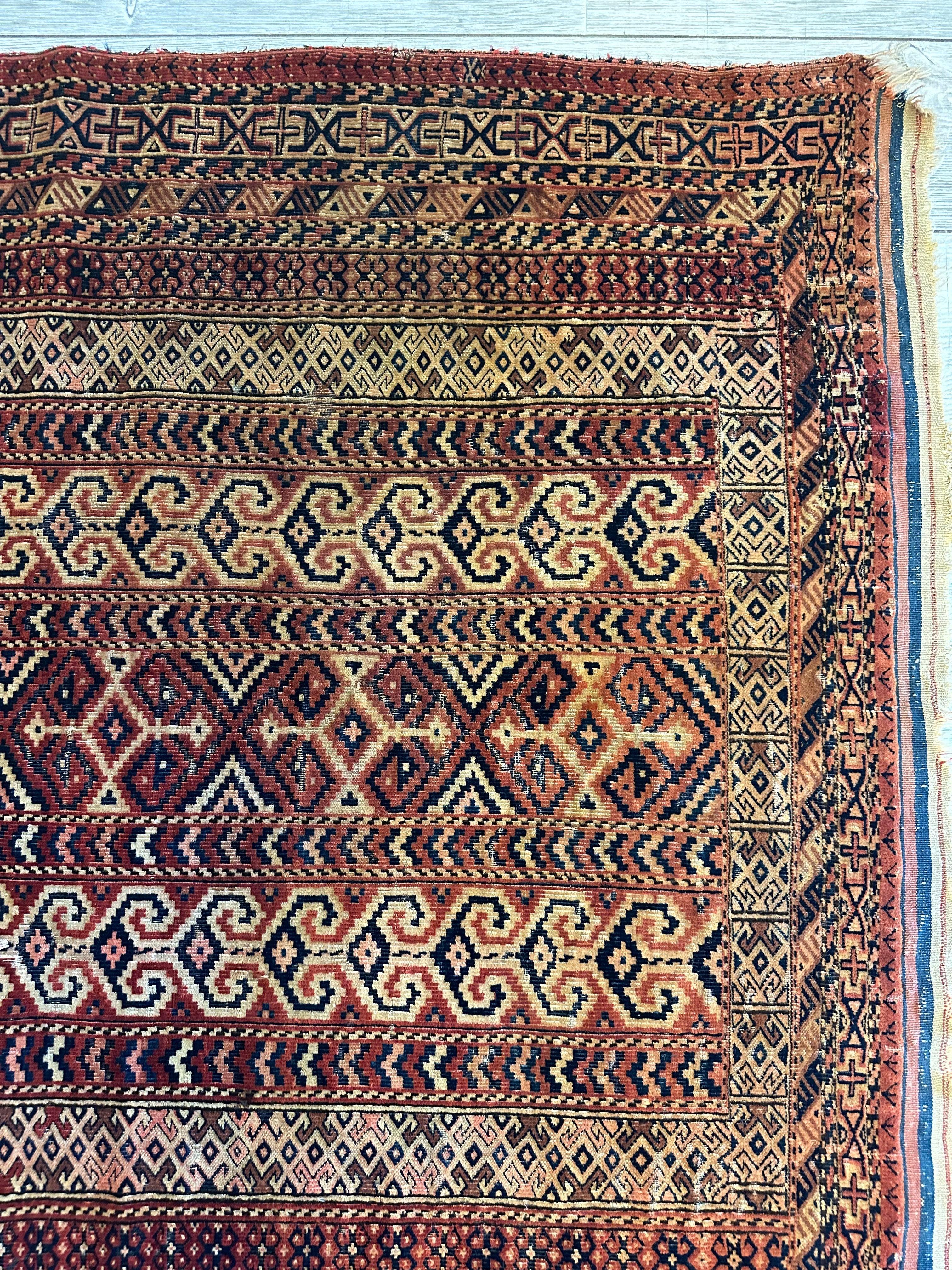 Antique 1890’s Turkoman Prayer Rug or Namazlyk 4’ x 5’2”