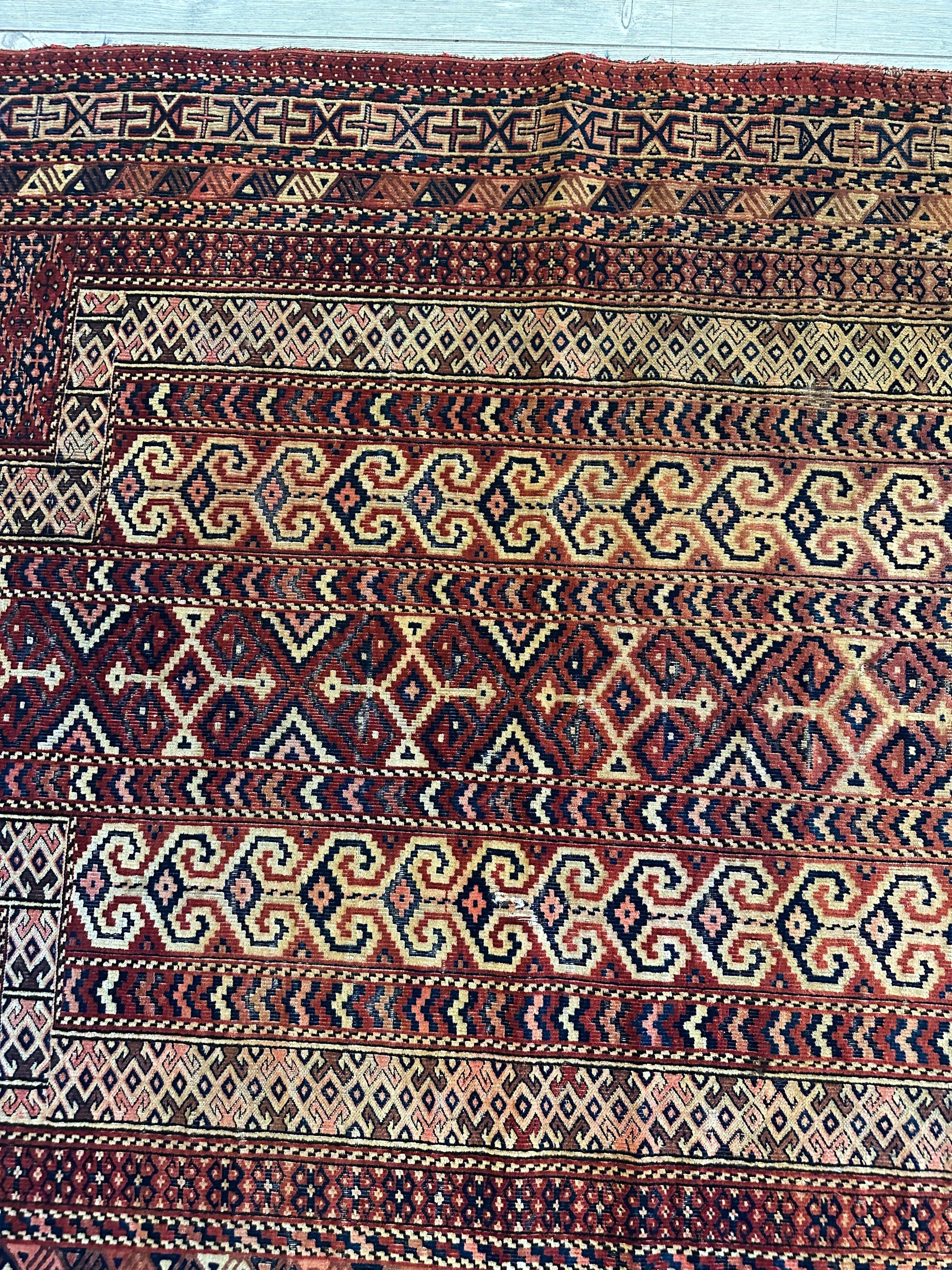 Antique 1890’s Turkoman Prayer Rug or Namazlyk 4’ x 5’2”