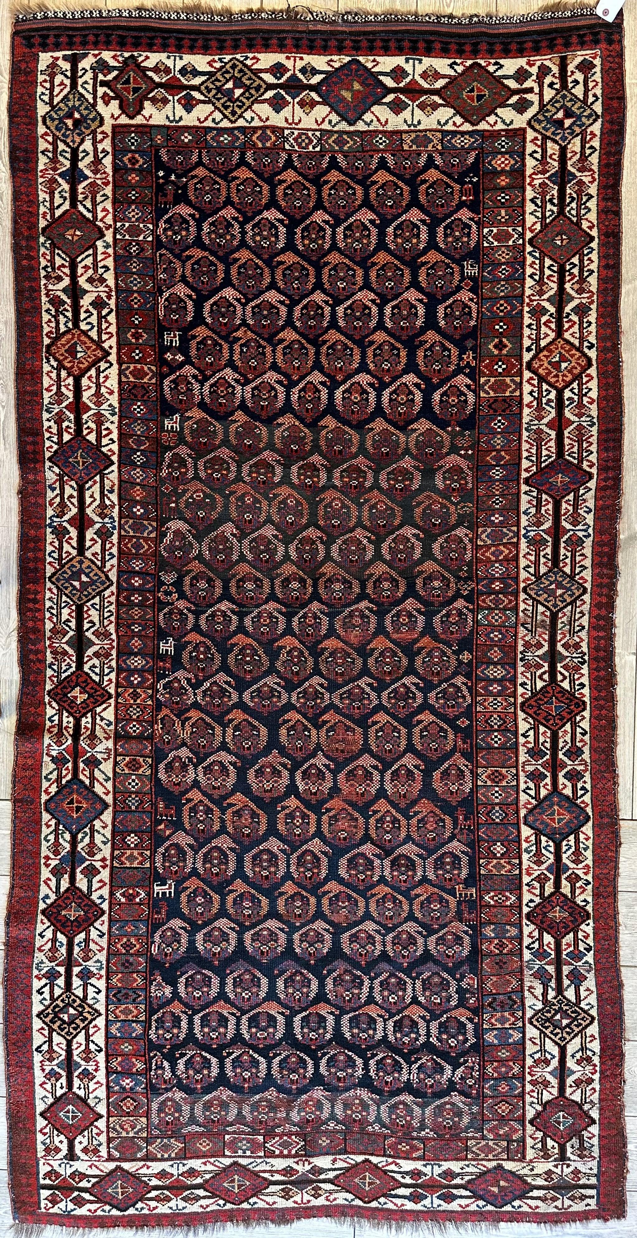 Antique All Over Paisley Kurdish Afshar Rug 4’5” x 8’11”