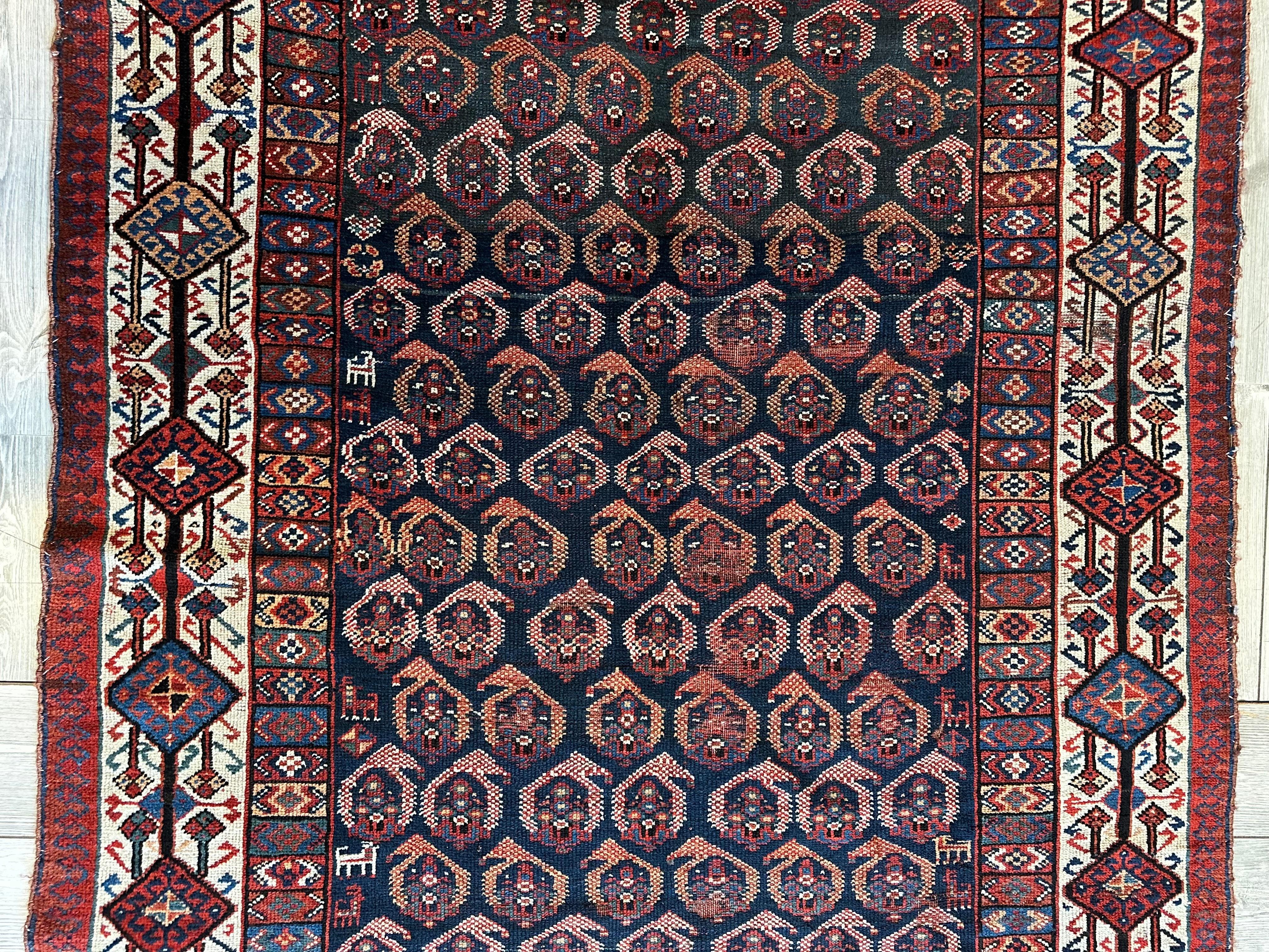 Antique All Over Paisley Kurdish Afshar Rug 4’5” x 8’11”