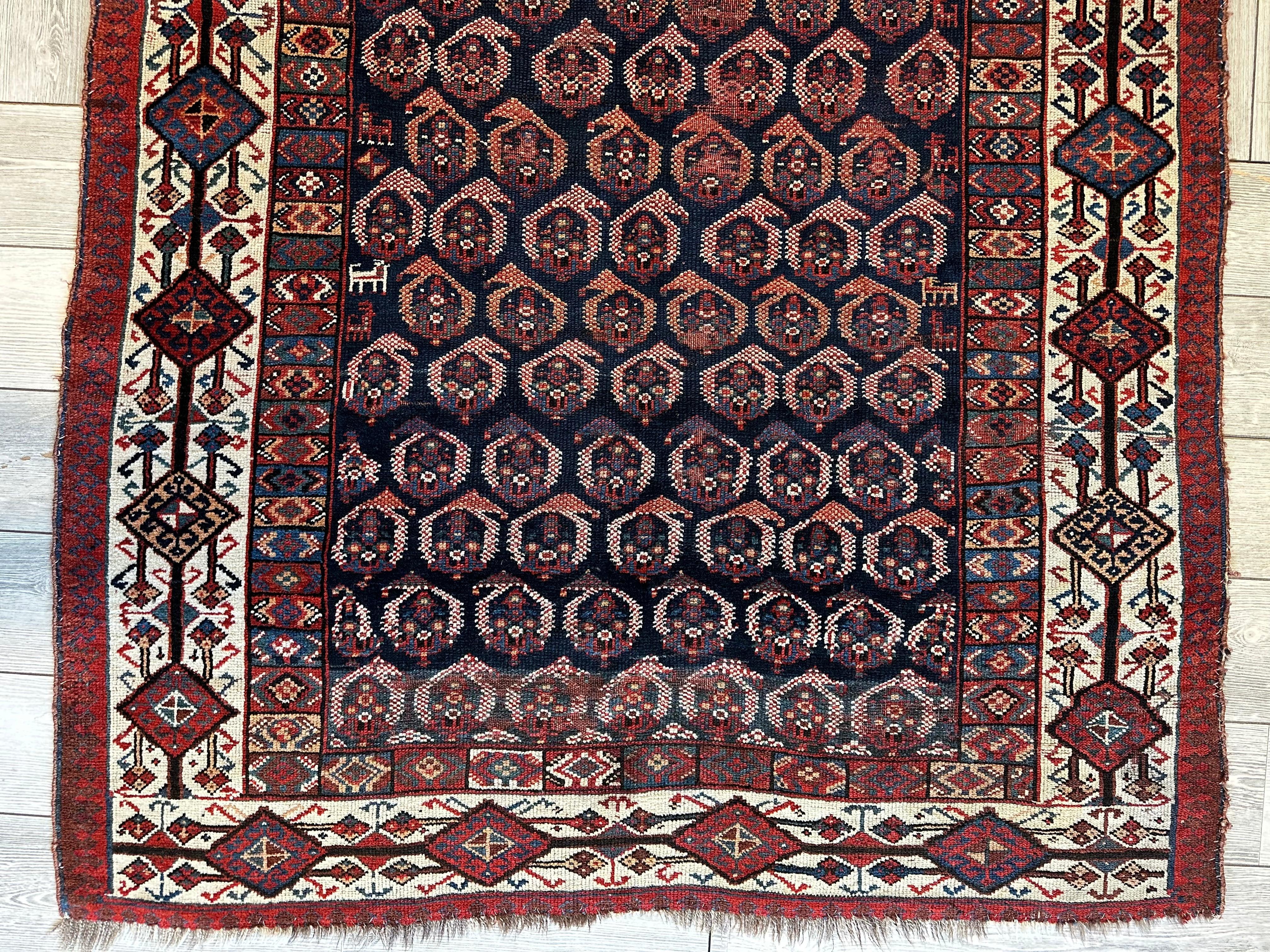 Antique All Over Paisley Kurdish Afshar Rug 4’5” x 8’11”