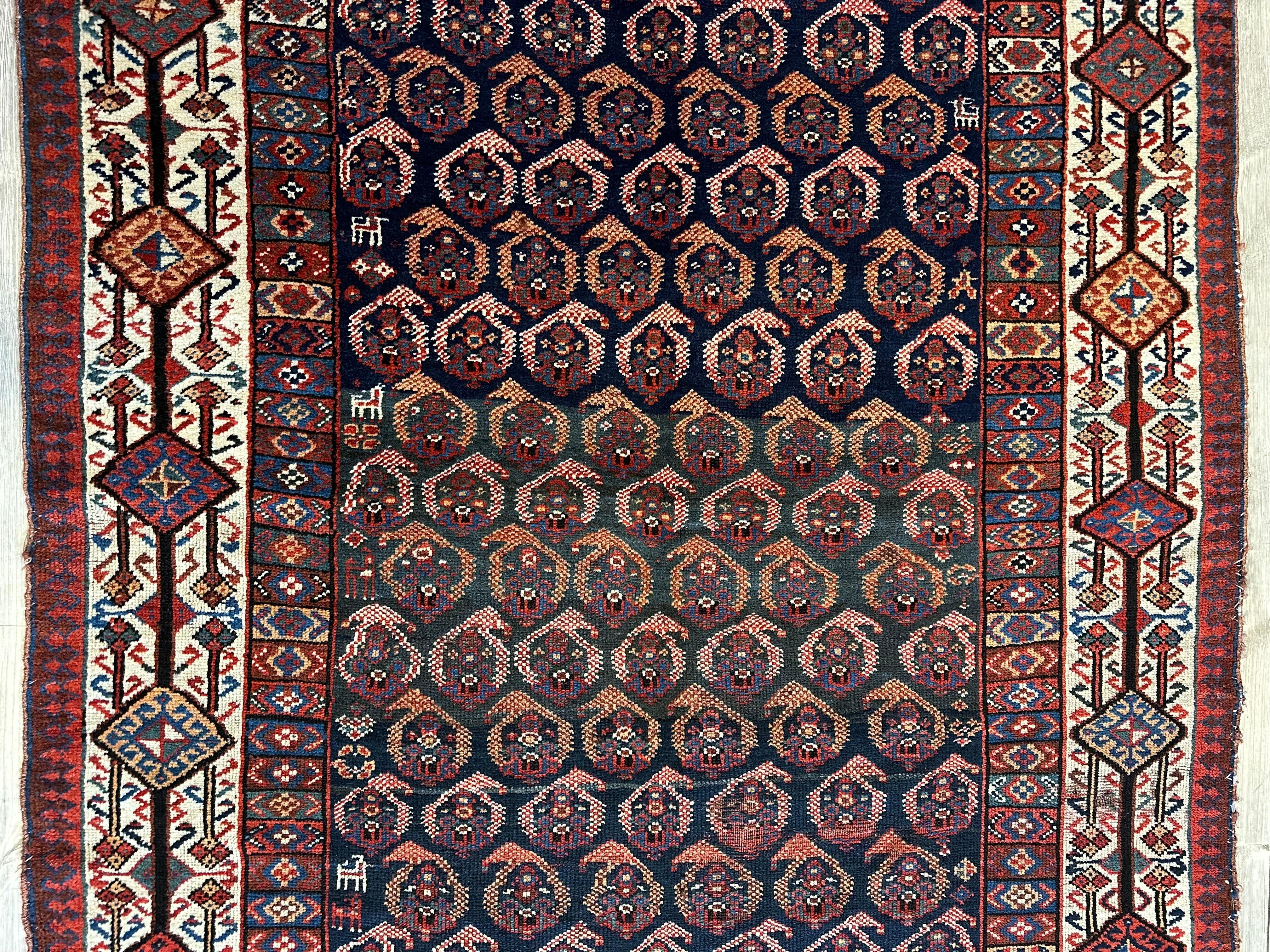 Antique All Over Paisley Kurdish Afshar Rug 4’5” x 8’11”