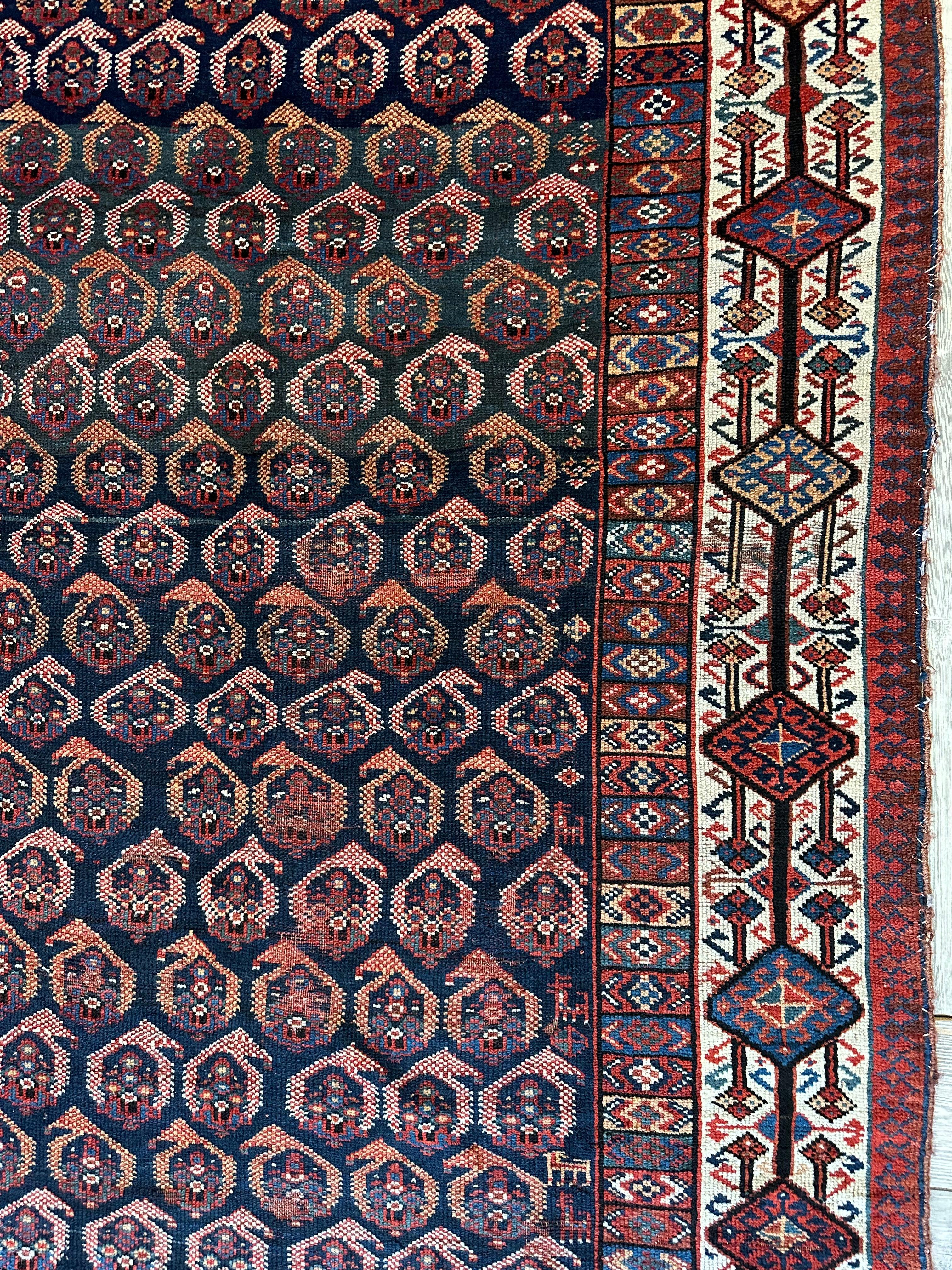 Antique All Over Paisley Kurdish Afshar Rug 4’5” x 8’11”