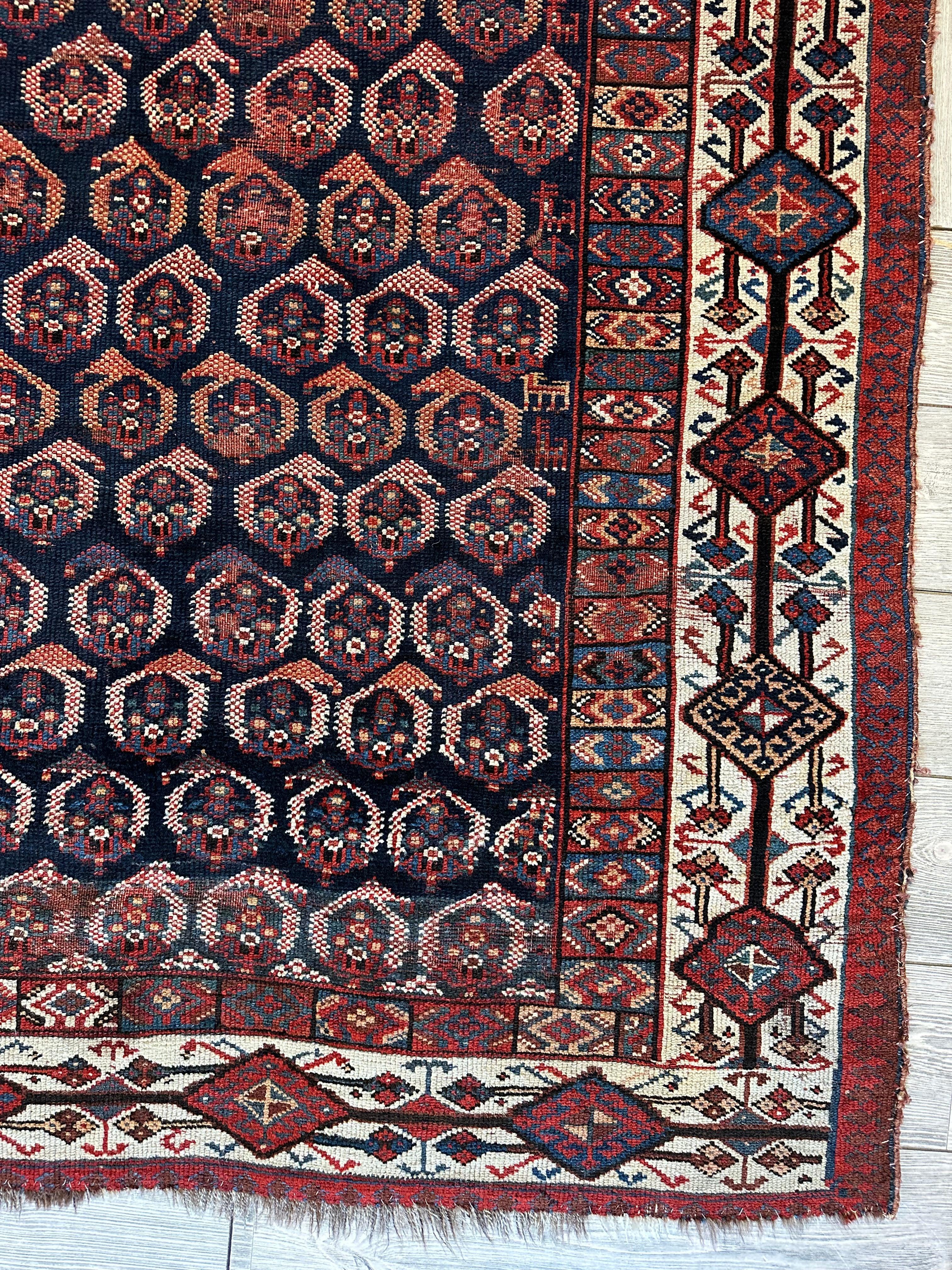 Antique All Over Paisley Kurdish Afshar Rug 4’5” x 8’11”