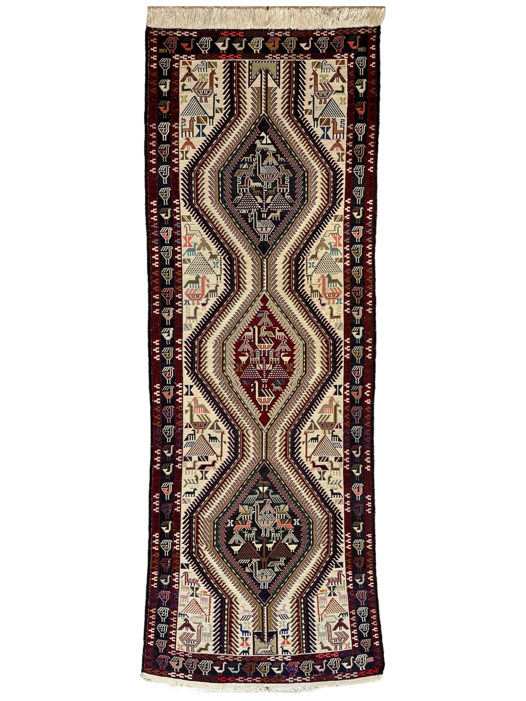 Antique Caucasian Shahsavan Soumak Rug 3 x 9